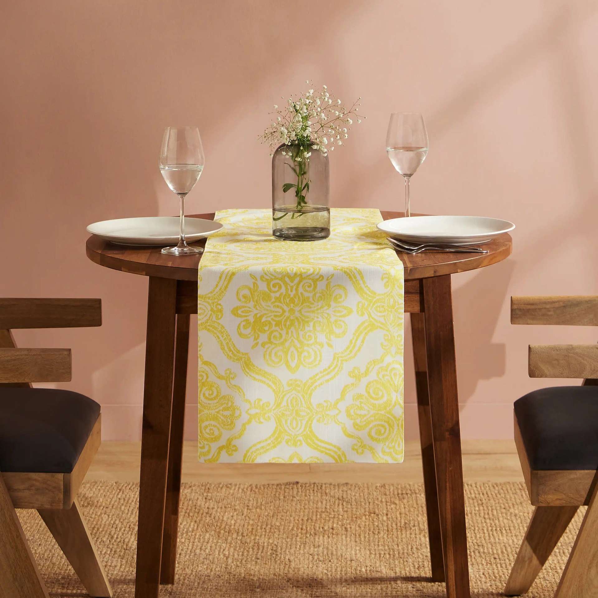 Ethnic 319 GSM 100% Polyester Yellow Table Runner | Nonna's Home