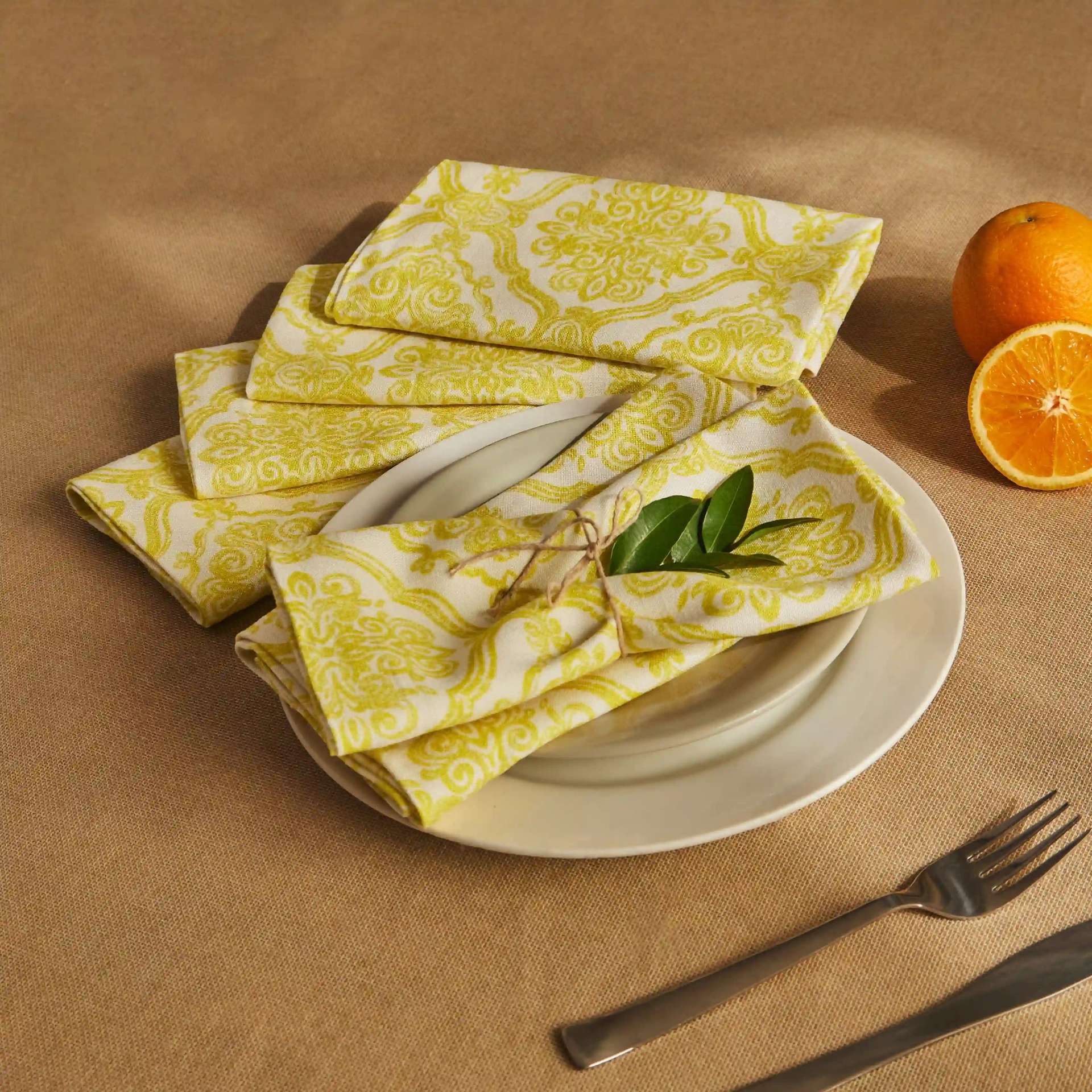 Ethnic 280 GSM 100% Cotton Yellow Set of 6 Table Napkin | Nonna's Home
