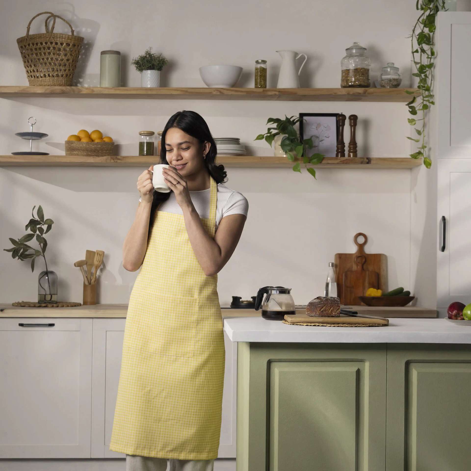 Small Gingham 100% Polyester Yellow Apron | Nonna's Home