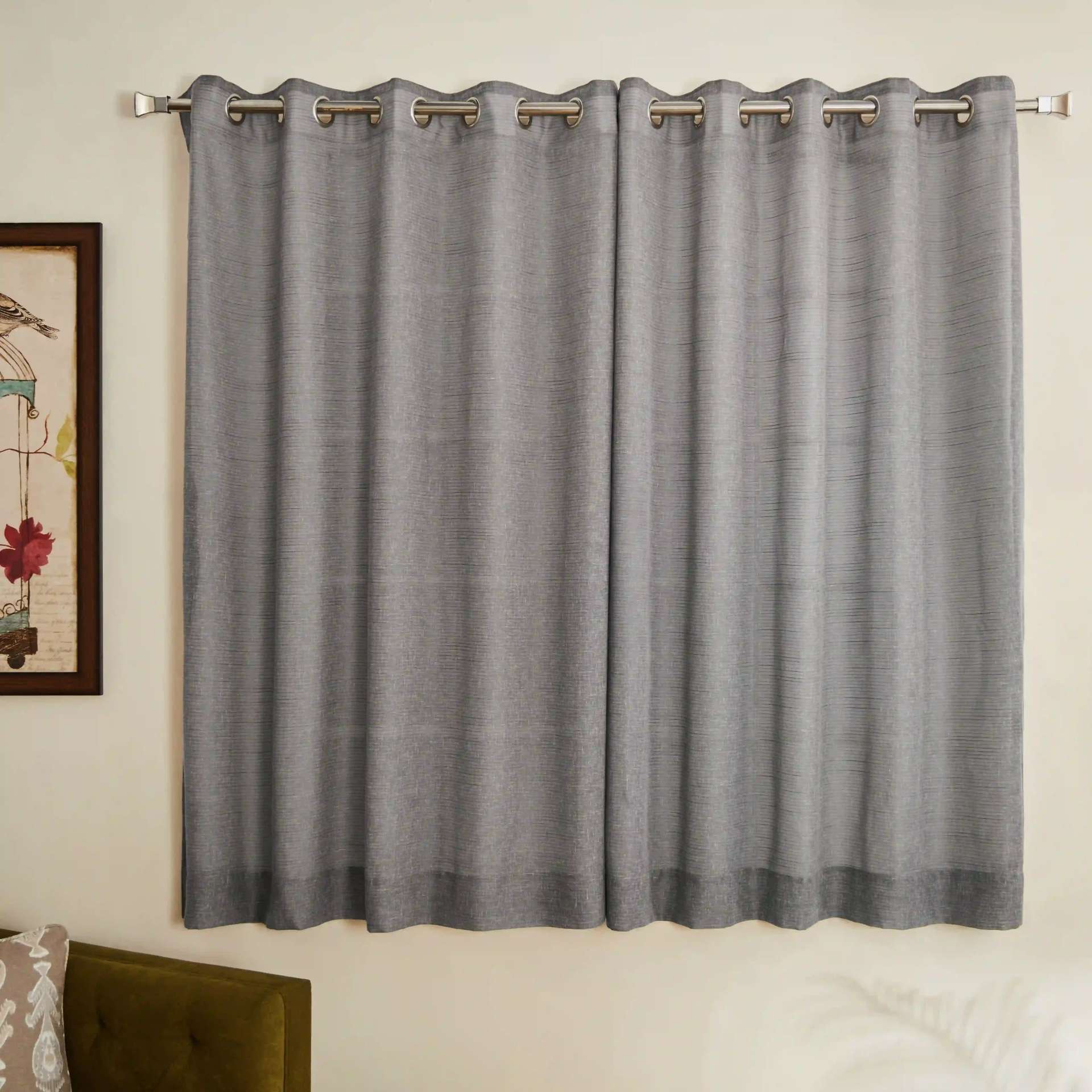 Sheer Polyester Cotton Linen blend Slate Set of 2 Window Curtains | Velina