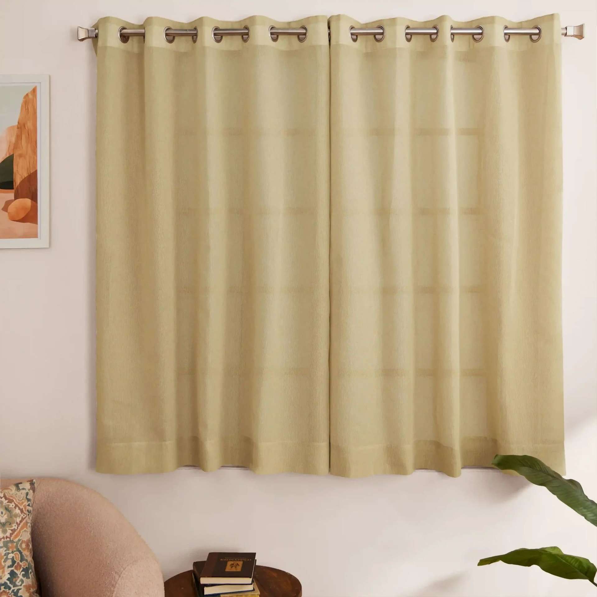 Sheer Cotton Polyester blend Sand Set of 2 Window Curtains | Velina