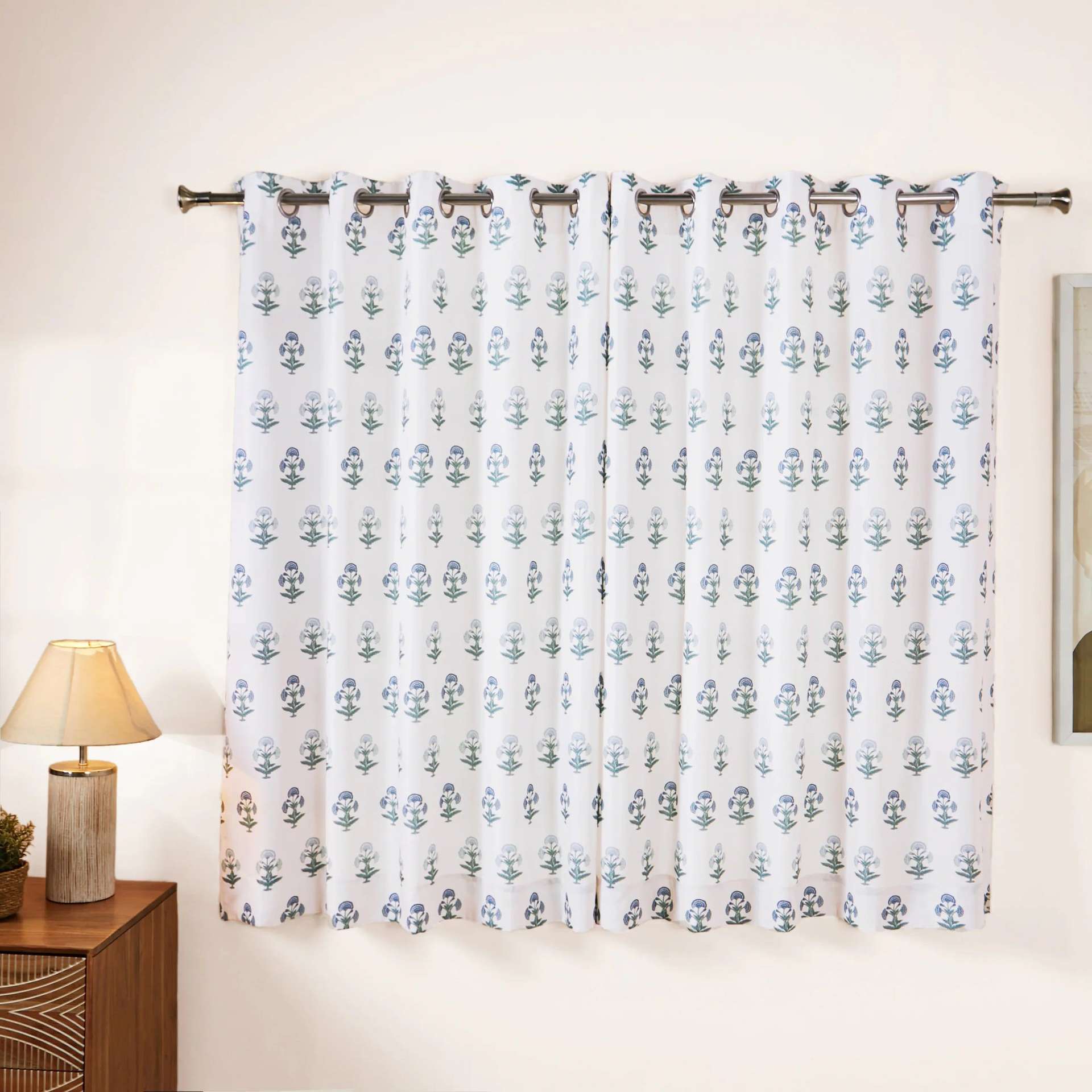 Indian Heritage 100% Polyester Blue Set of 2 Window Curtains | Chippa Lane