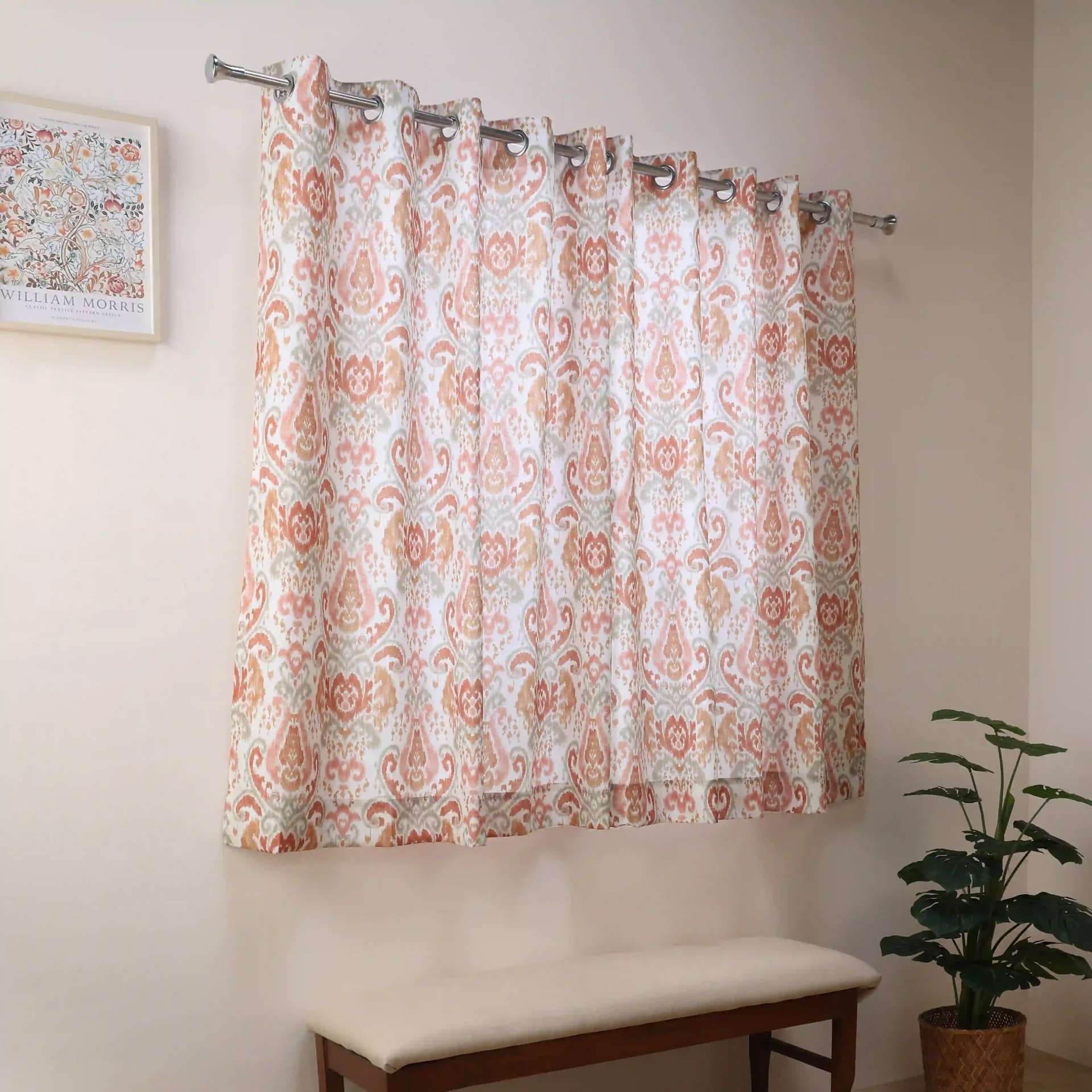 Indian Heritage 100% Polyester Sunset Coral Set of 2 Window Curtains | Chippa Lane