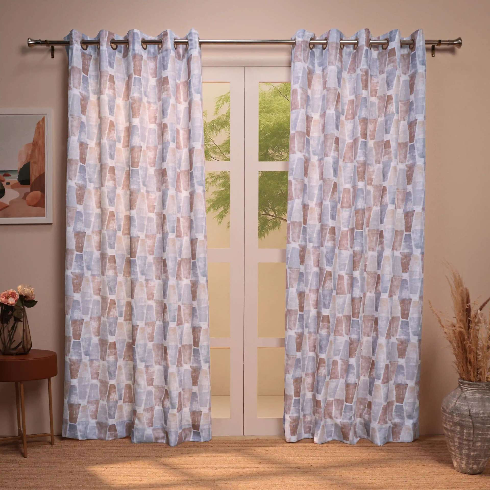Geometric 100% Polyester Hazel Set of 2 Door Curtains | Chippa Lane