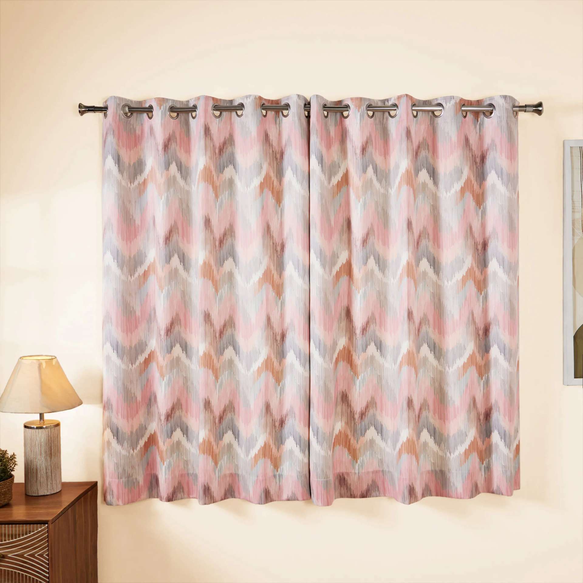 Abstract 100% Polyester Rusty Rose Set of 2 Window Curtains | Bloomshire Classic