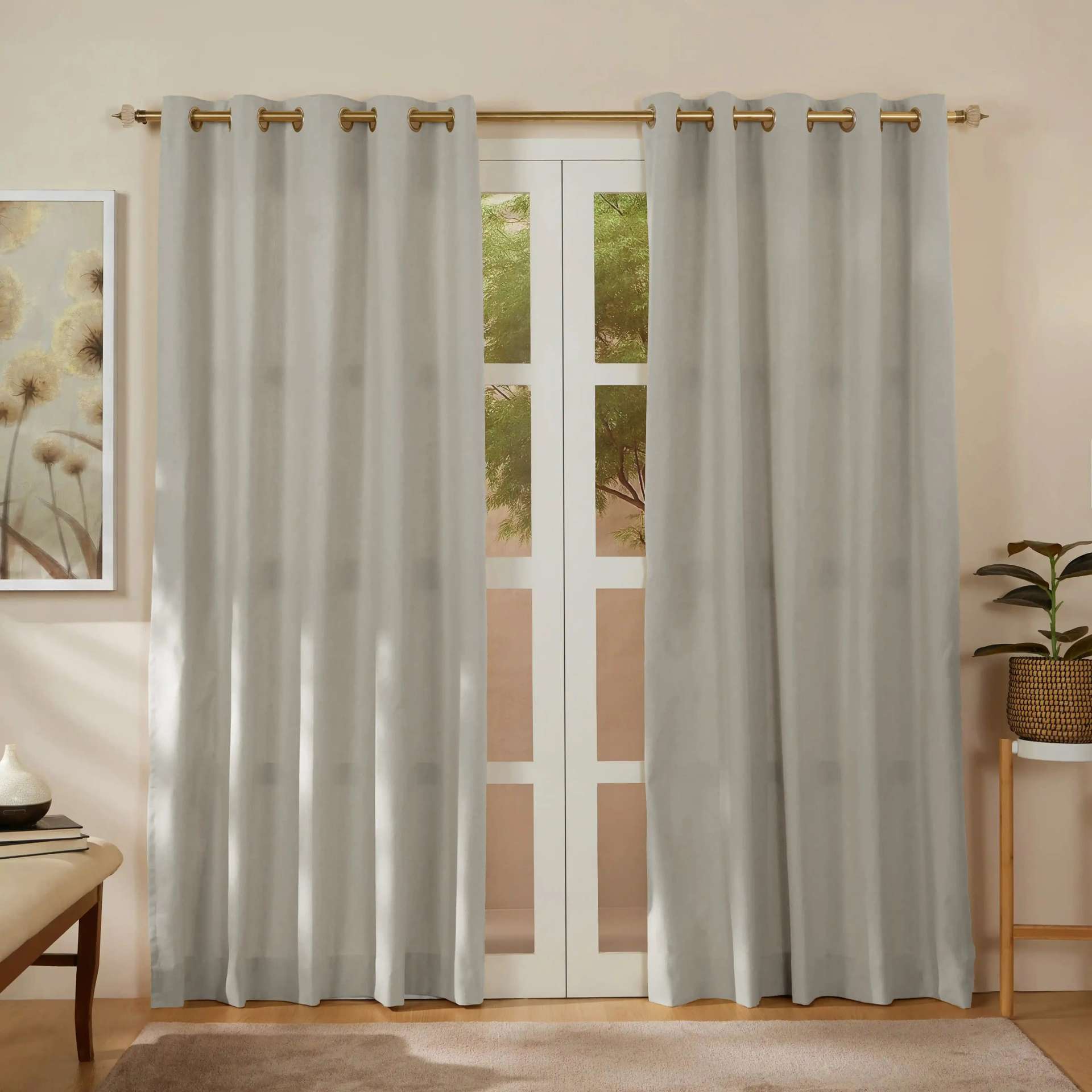 Solid Dyed 100% Cotton Feather Set of 2 Door Curtains | Pelushe