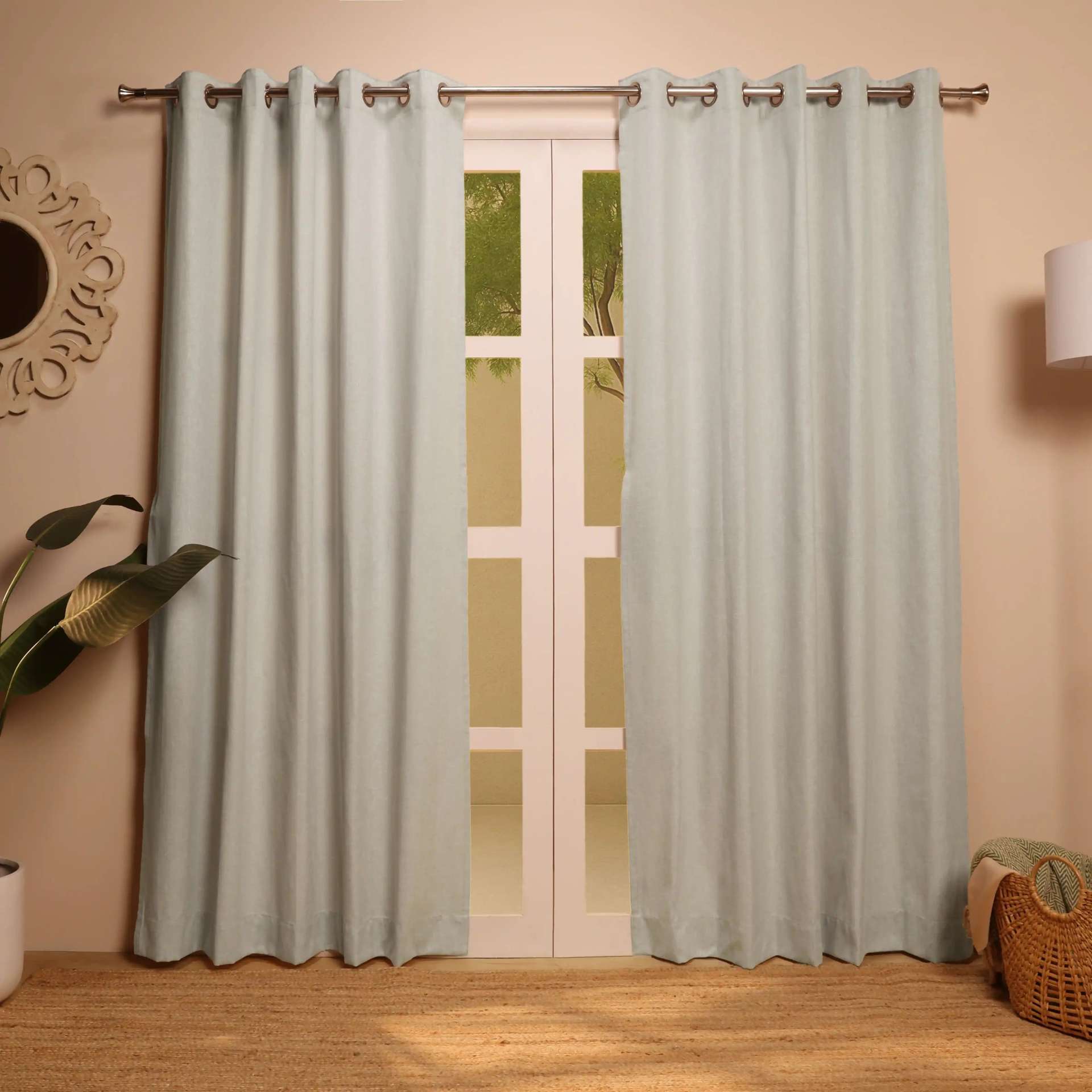 Solid Dyed Polyester Cotton blend Stone Relic Set of 2 Door Curtains | Paleto