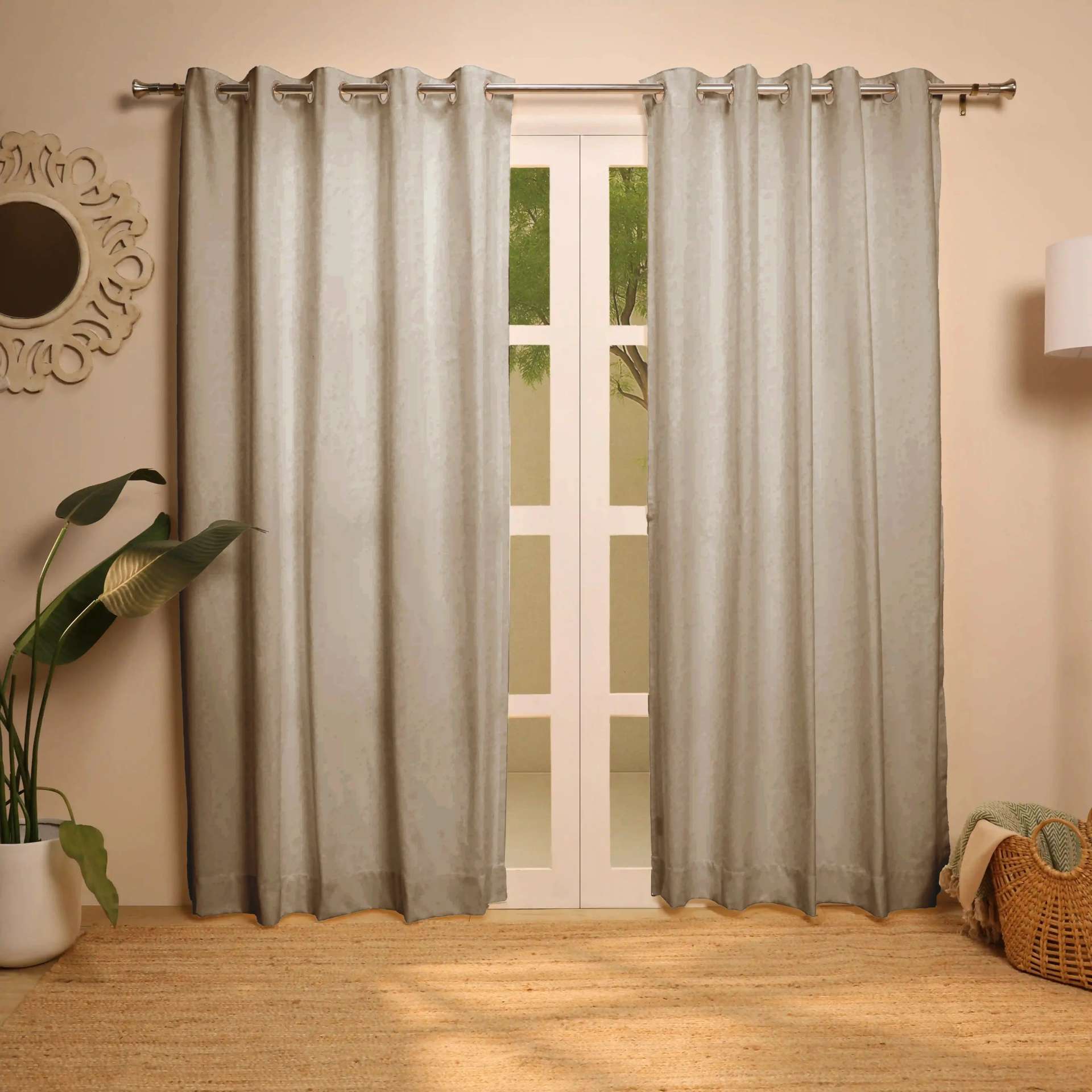 Solid Dyed Polyester Cotton blend Toffee Set of 2 Door Curtains | Paleto