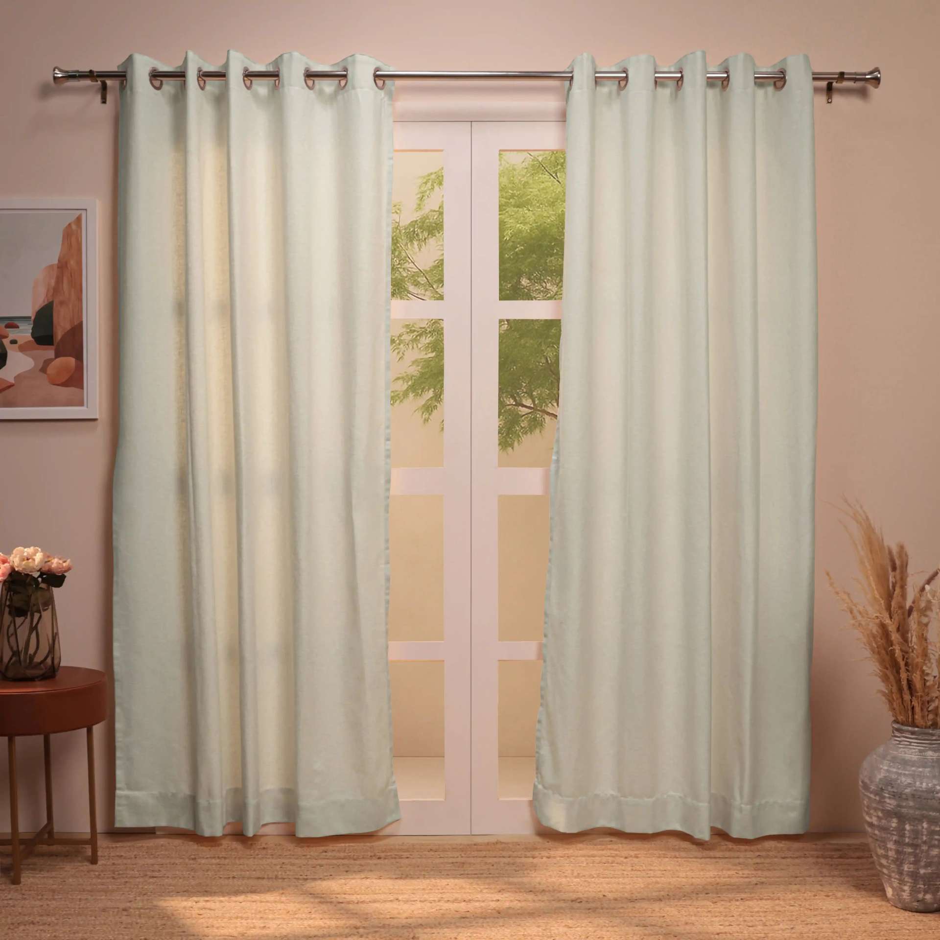 Solid Dyed Polyester Cotton blend Snow Set of 2 Door Curtains | Paleto