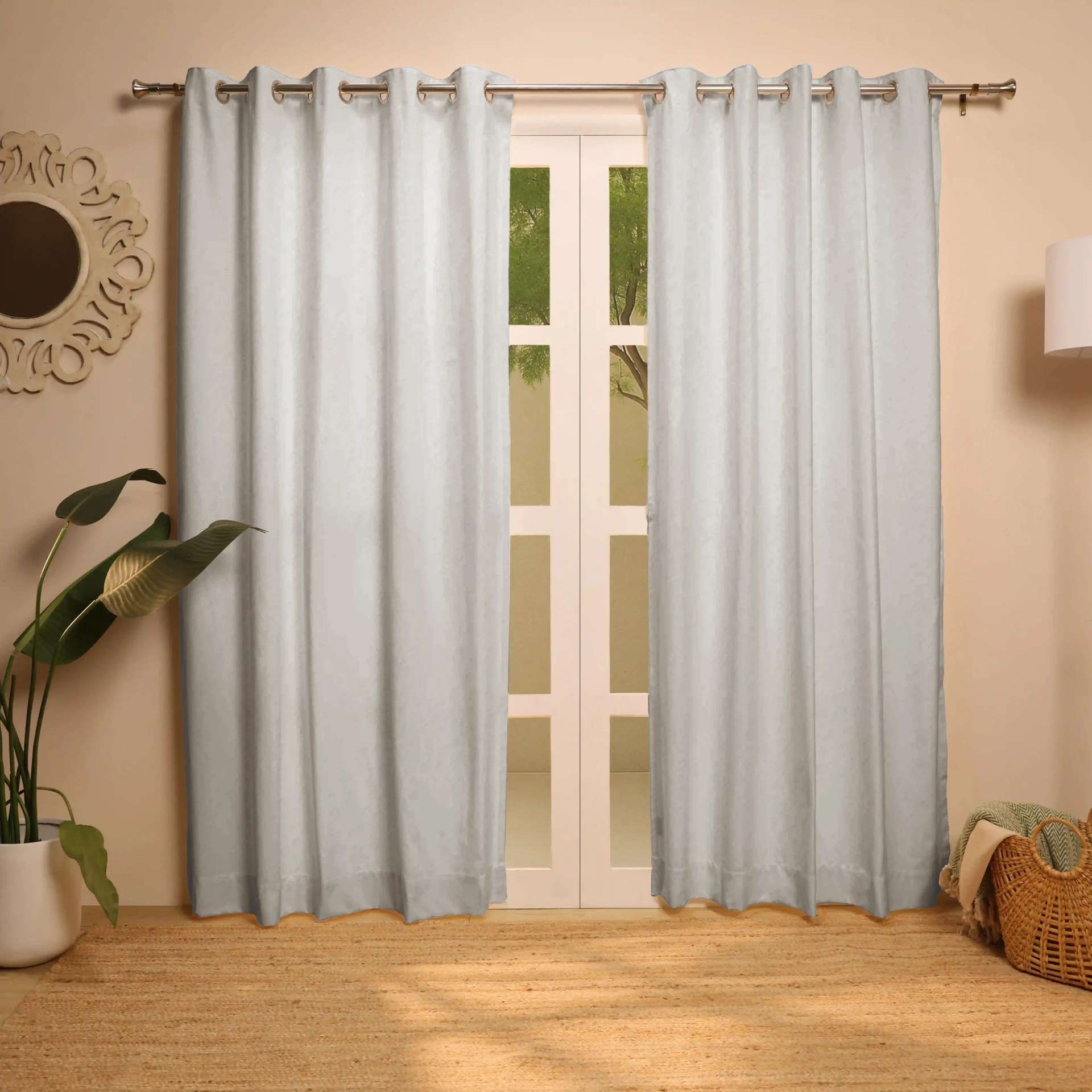 Solid Dyed Cotton Polyester Viscose Linen blend Cloud Set of 2 Long Door Curtains | Paleto