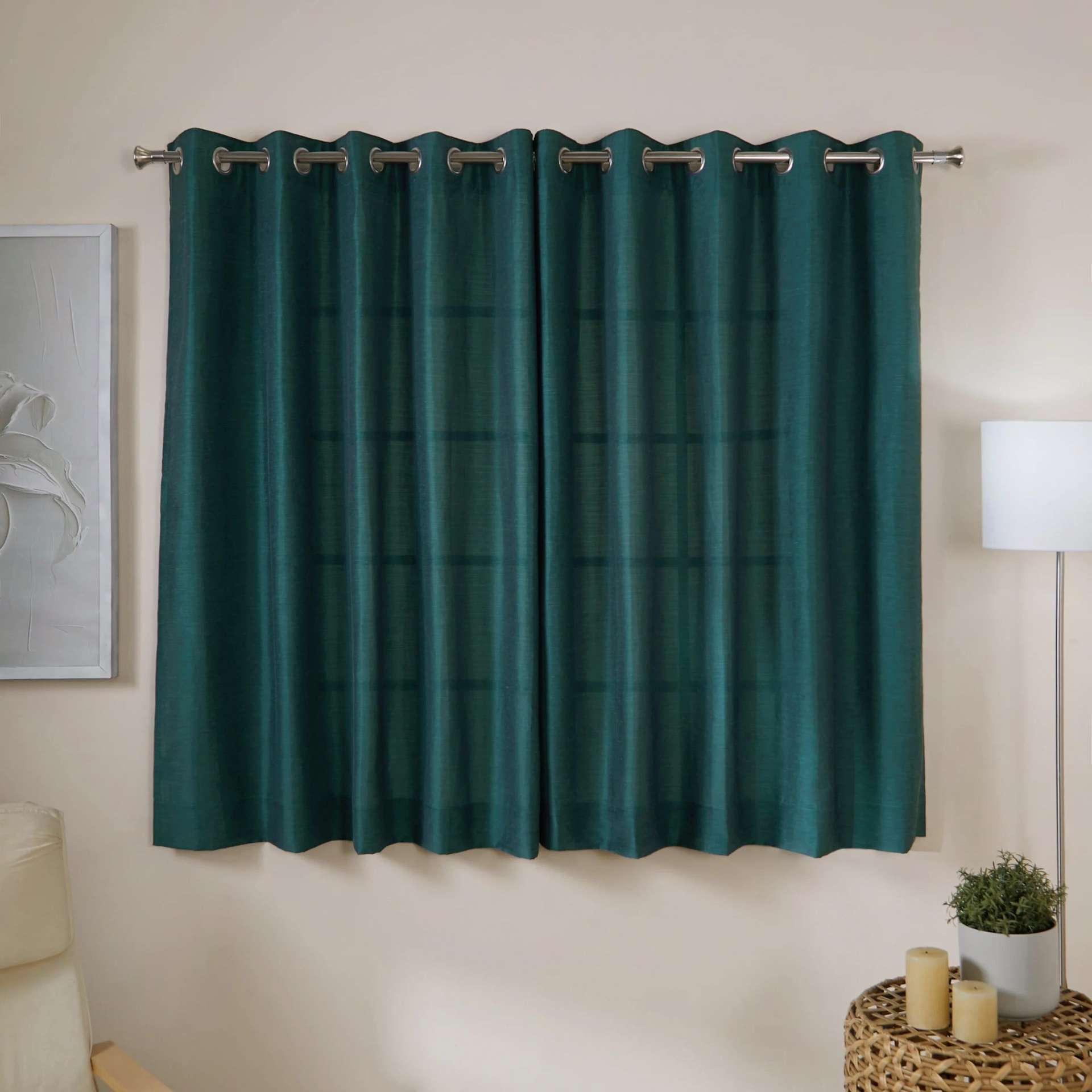 Solid Dyed Linen Cotton Polyester blend Deepsea Set of 2 Window Curtains | Paleto
