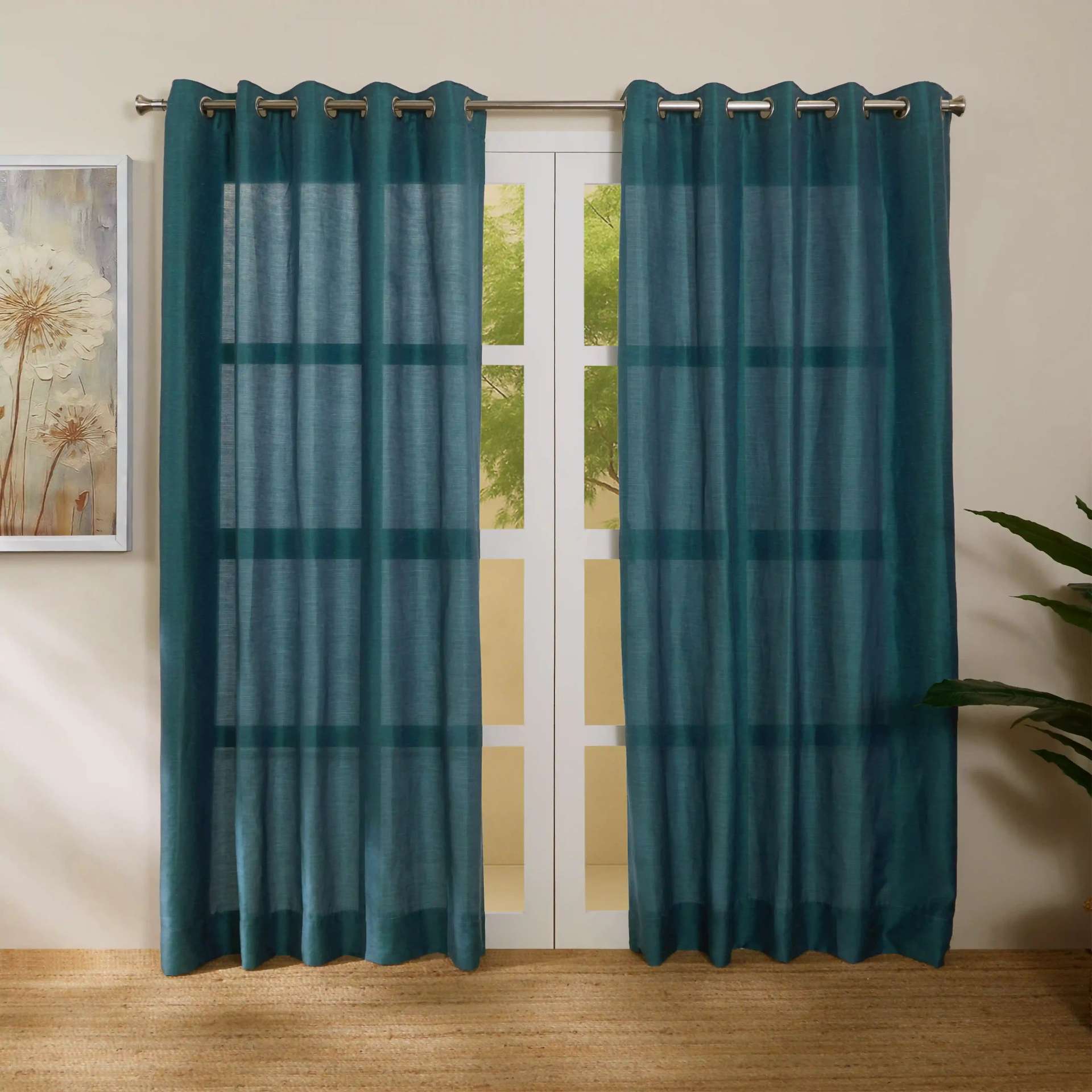 Solid Dyed Linen Cotton Polyester blend Deepsea Set of 2 Door Curtains | Paleto