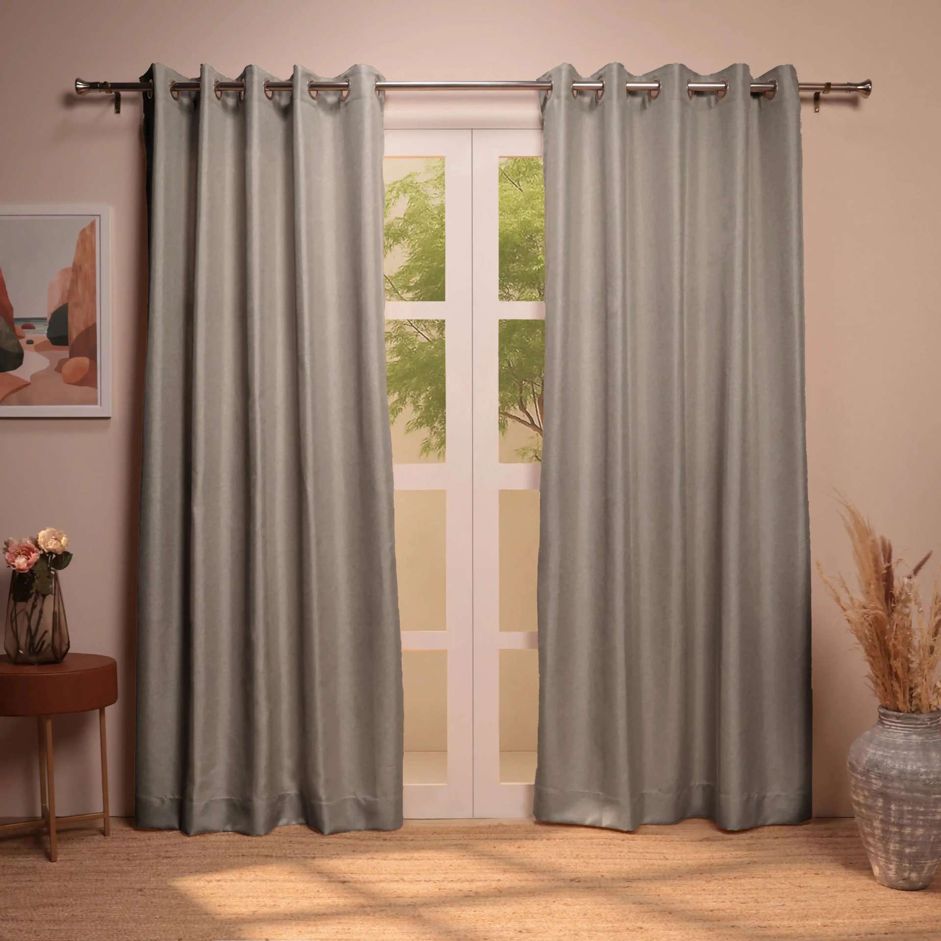 Solid Dyed 100% Polyester Mushroom Set of 2 Door Curtains | Paleto