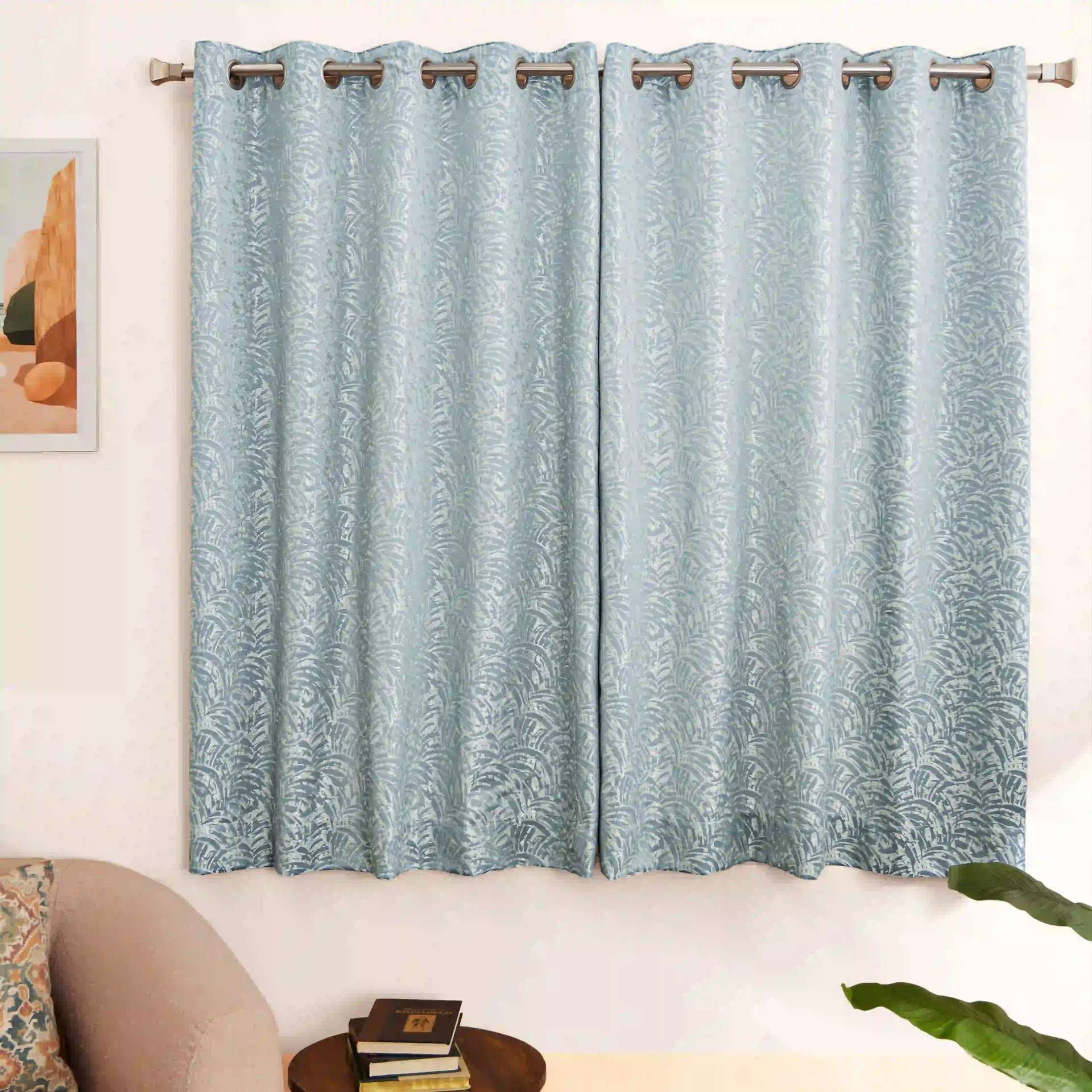 Jacquard Polyester Cotton blend Blue Dust Set of 2 Window Curtains | De Jacquard Luxe