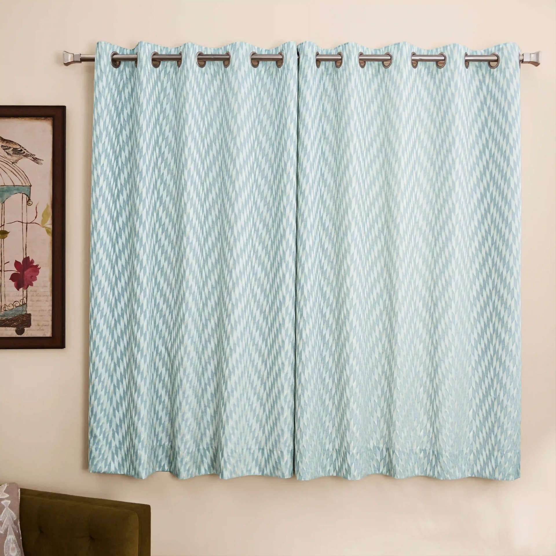 Jacquard Polyester Cotton blend Porcelain Set of 2 Window Curtains | De Jacquard Luxe