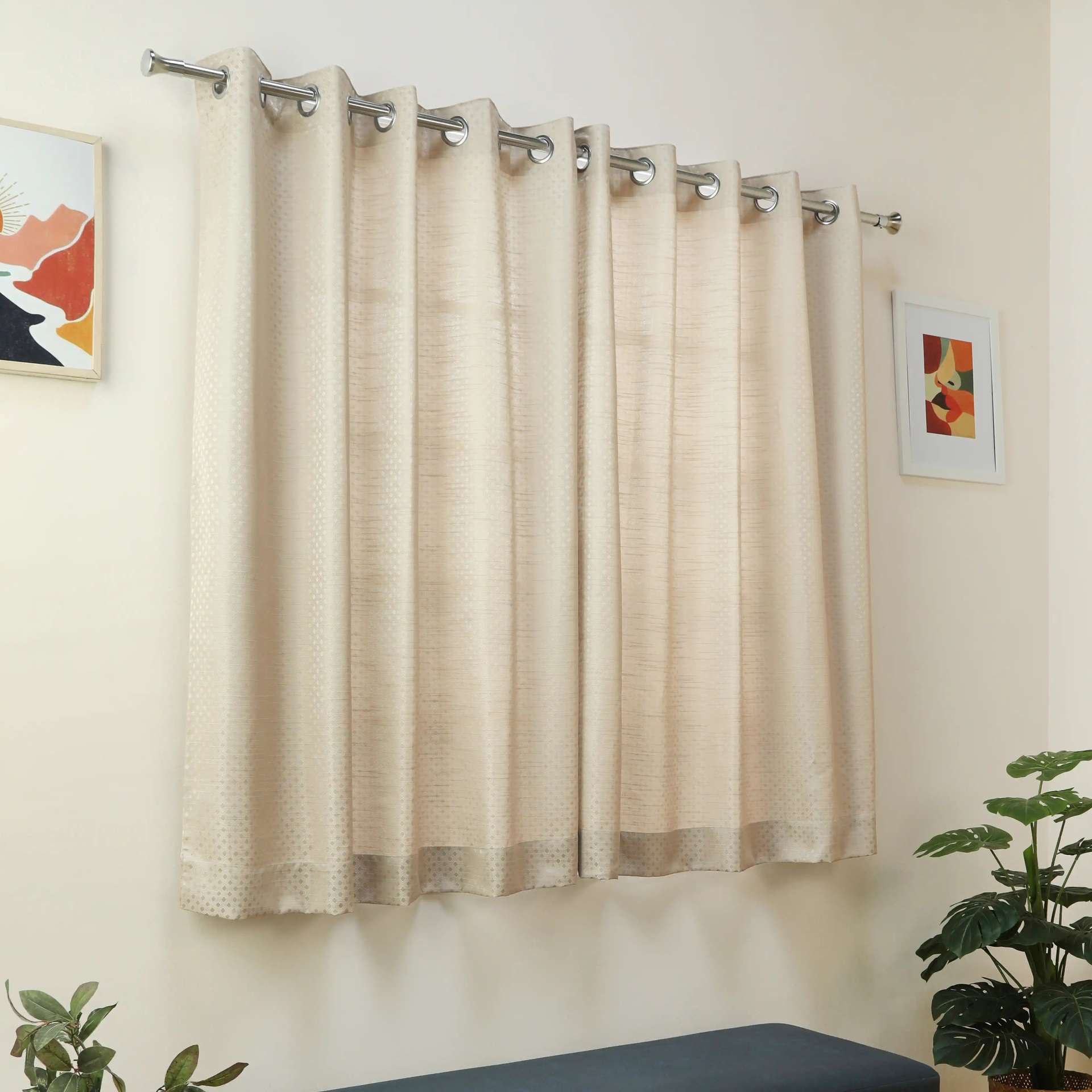 Jacquard Polyester Cotton blend Bone Set of 2 Window Curtains | De Jacquard Classic