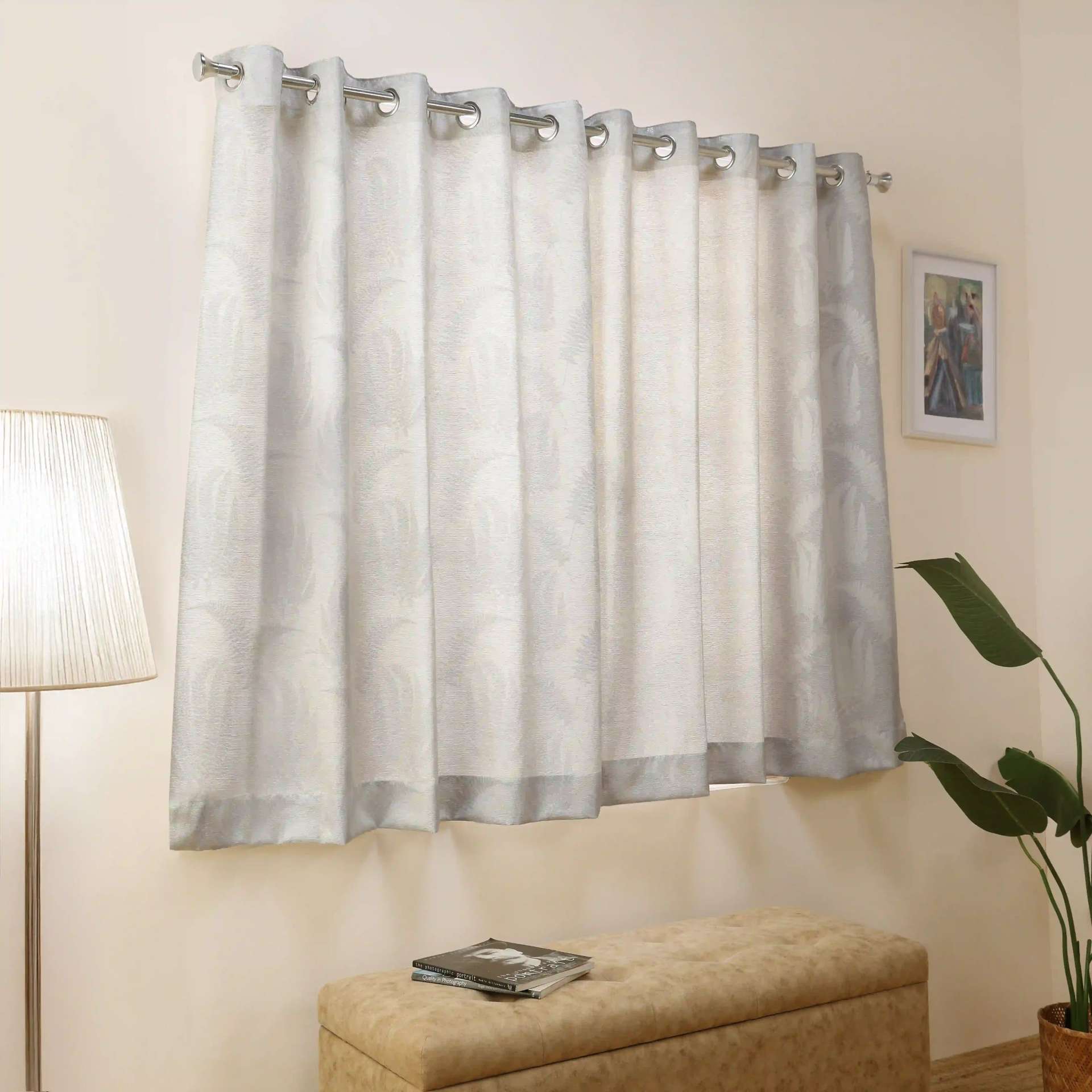 Jacquard Polyester Cotton blend Soft Fawn Set of 2 Window Curtains | De Jacquard Classic