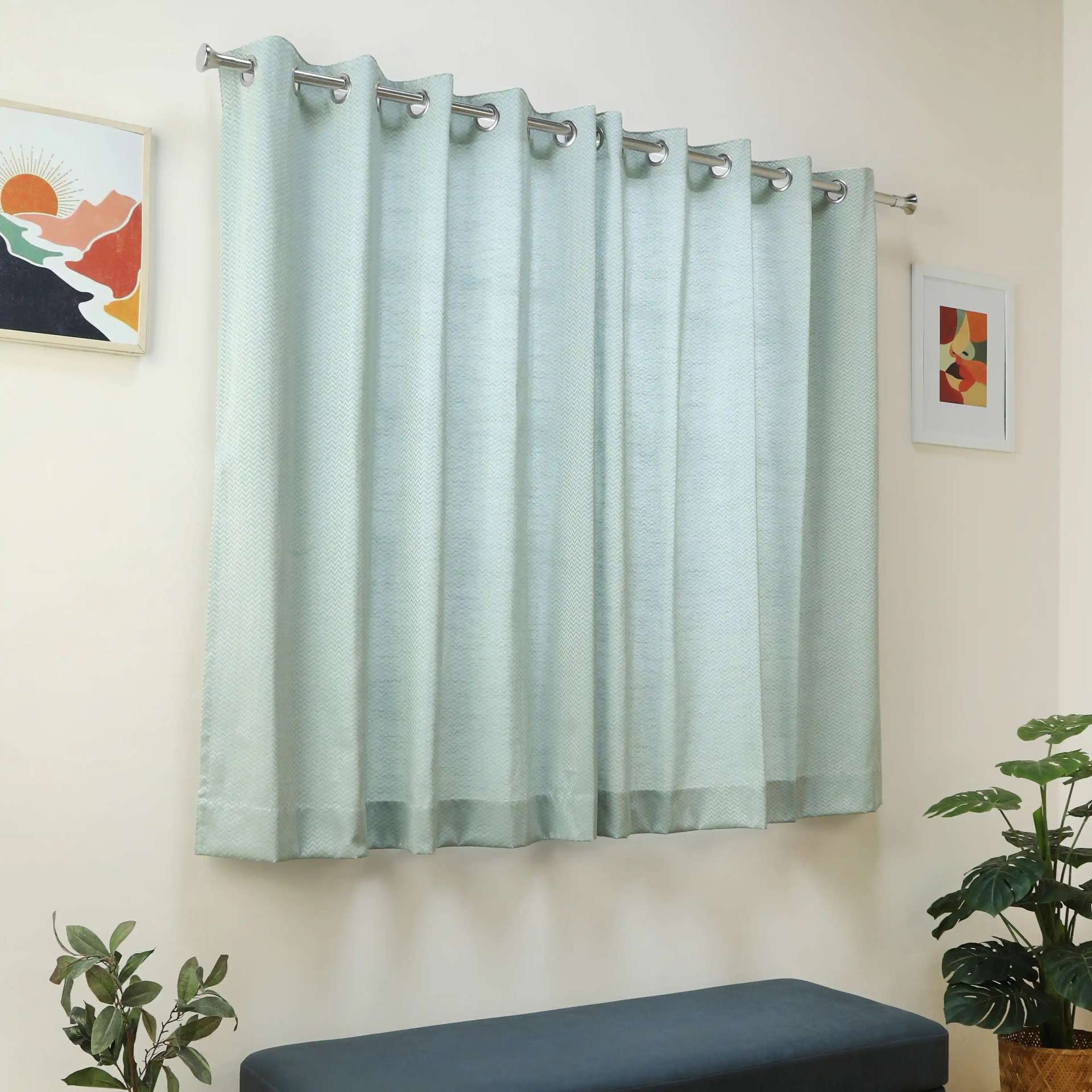 Jacquard Polyester Cotton blend Blue Dust Set of 2 Window Curtains | De Jacquard Classic