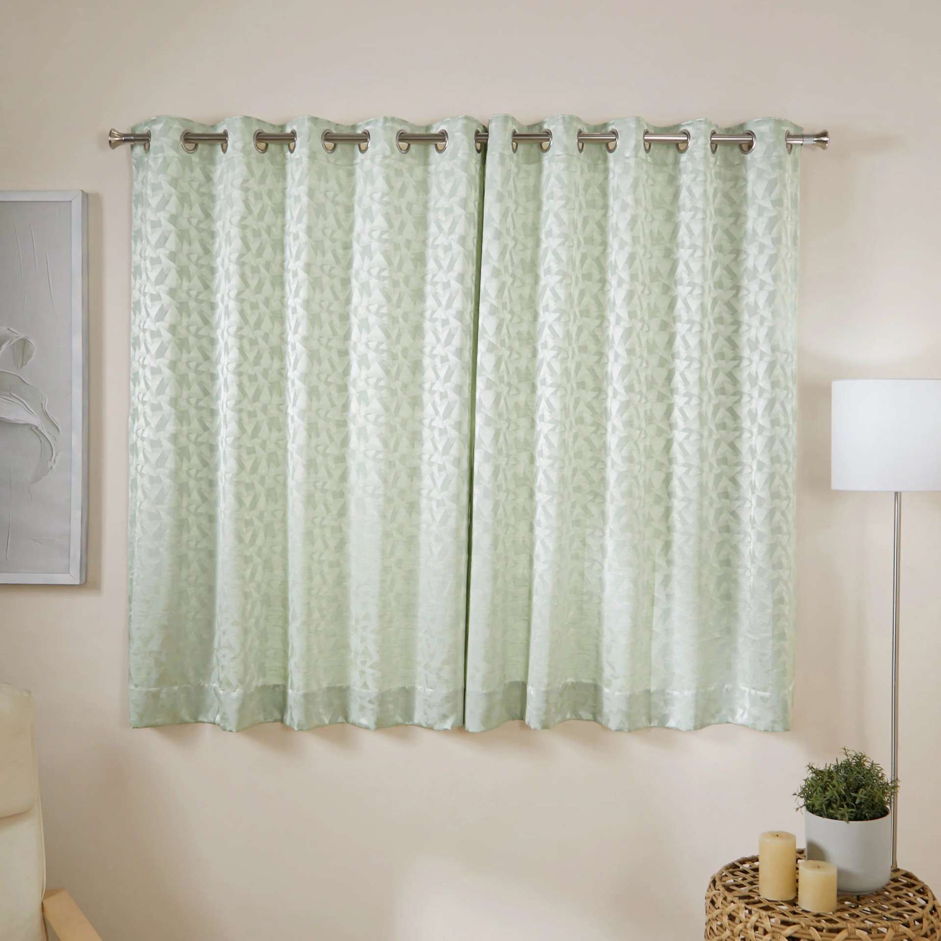 Jacquard Polyester Cotton blend Seafoam Set of 2 Window Curtains | De Jacquard Classic