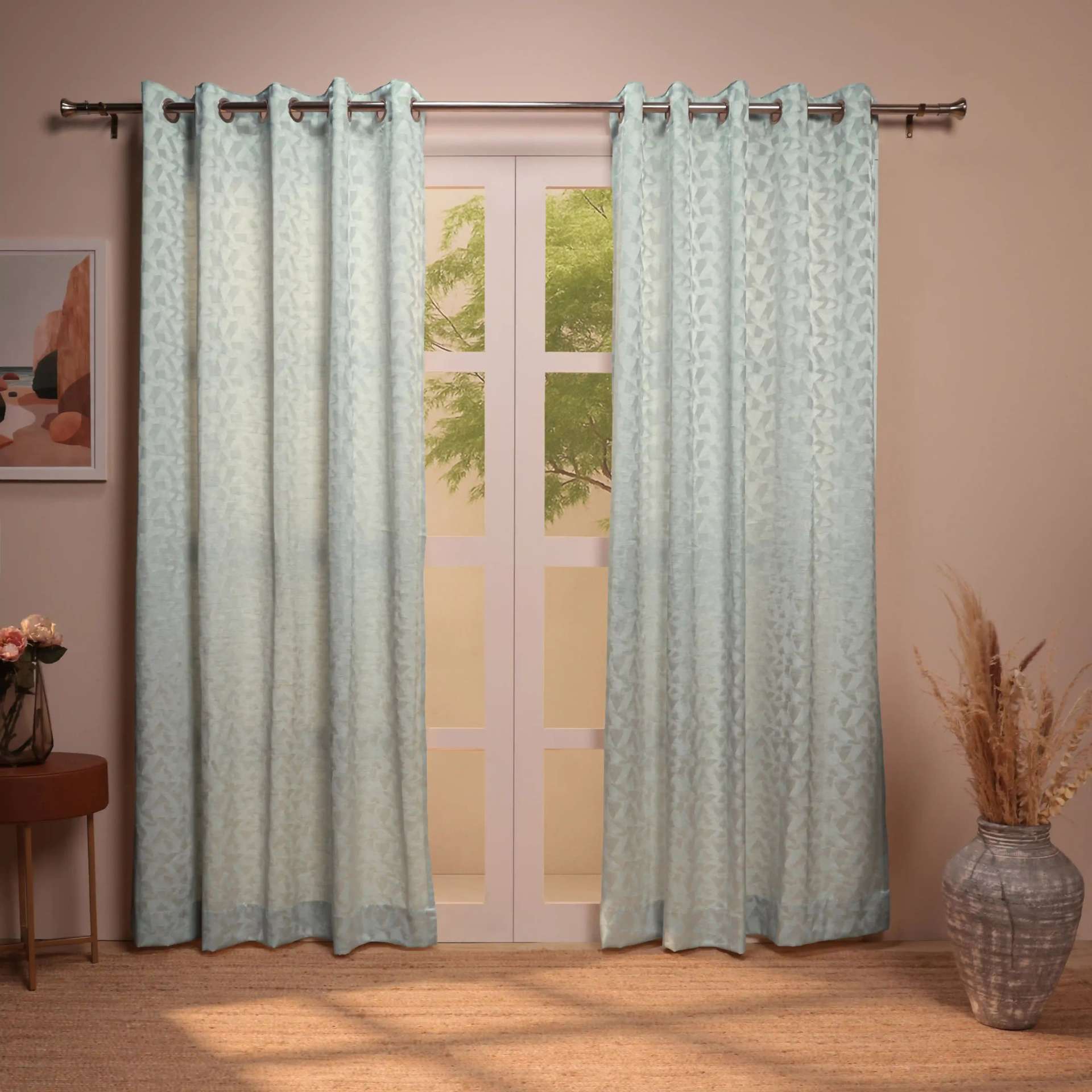 Jacquard Polyester Cotton blend Seafoam Set of 2 Door Curtains | De Jacquard Classic