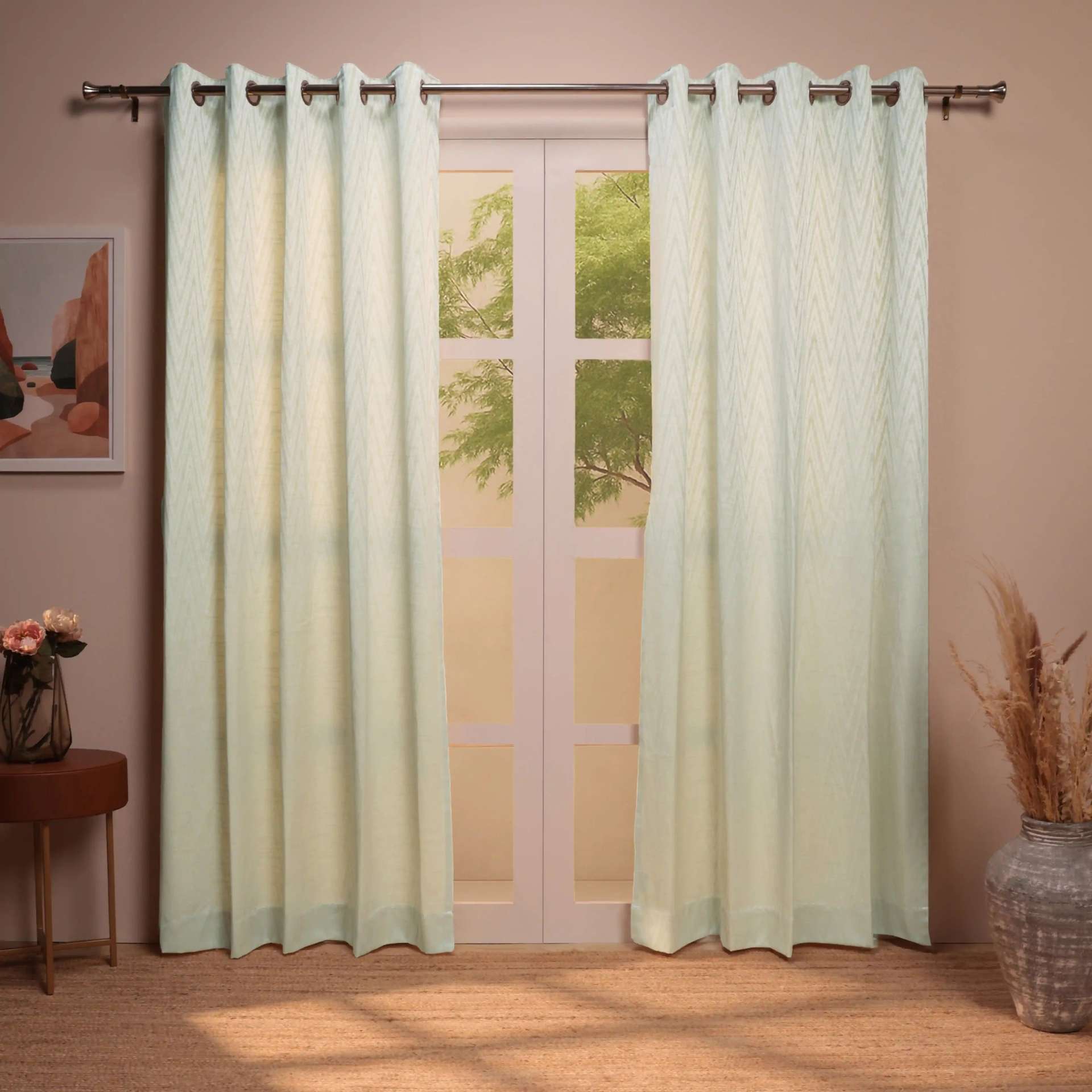 Jacquard Polyester Cotton blend Pollen Set of 2 Door Curtains | De Jacquard Classic