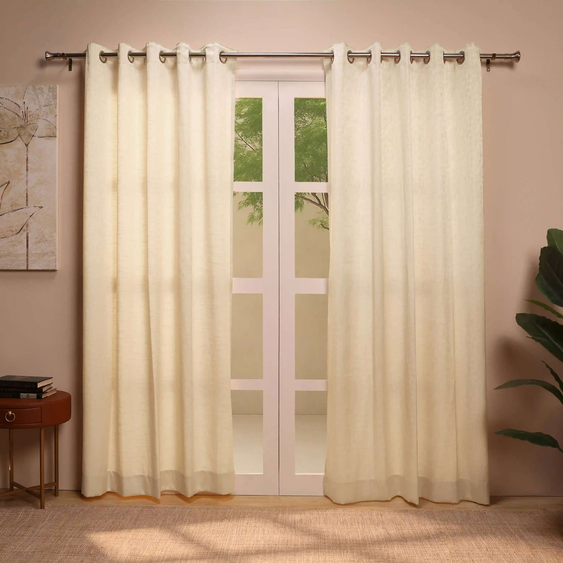 Jacquard Polyester Cotton blend Vanilla Sky Set of 2 Door Curtains | De Jacquard Classic