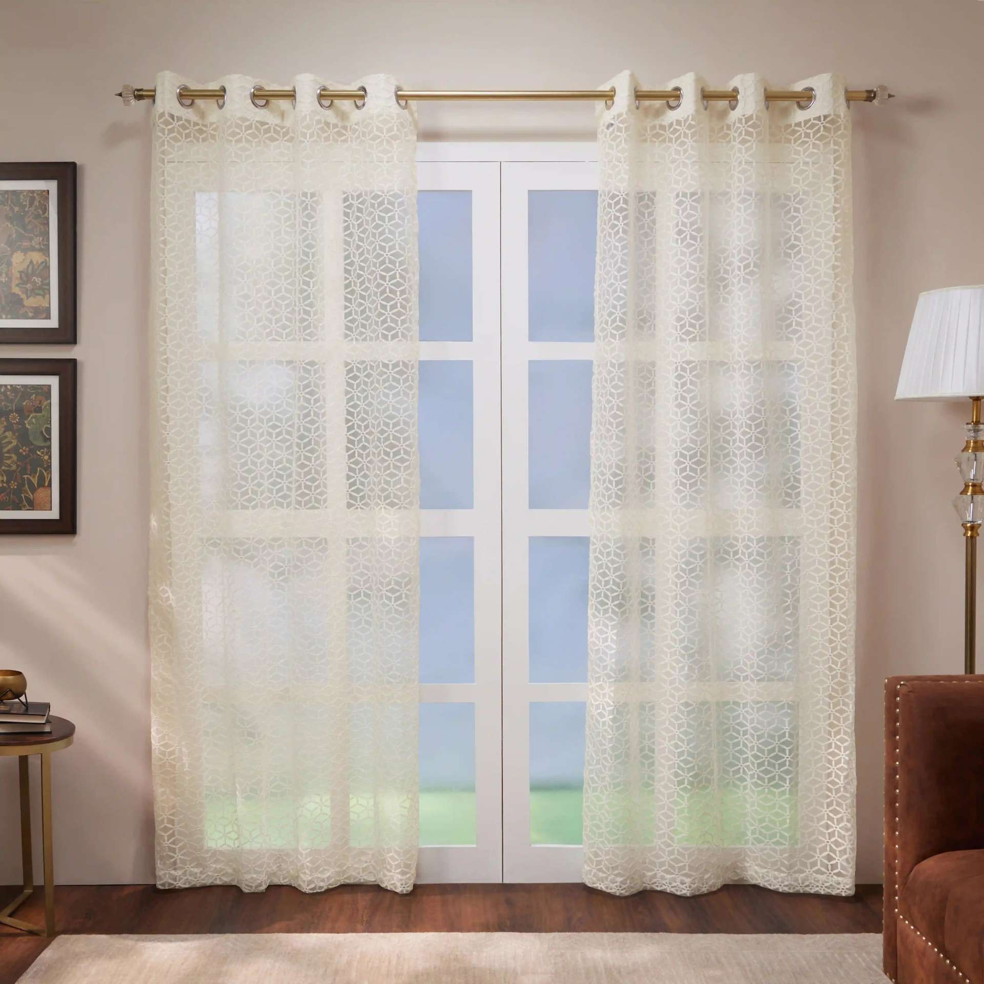 Sheer 100% Polyester Dove White Set of 2 Door Curtains | Velina