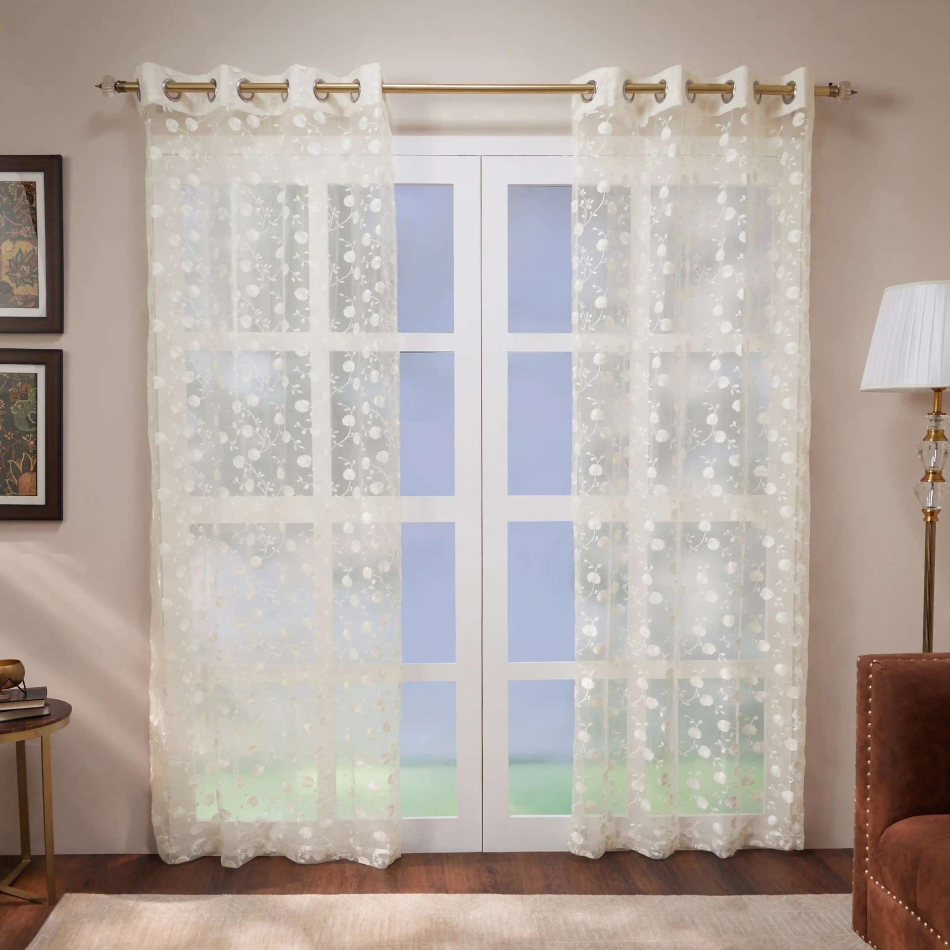 Sheer 100% Polyester Arctic White Set of 2 Door Curtains | Velina