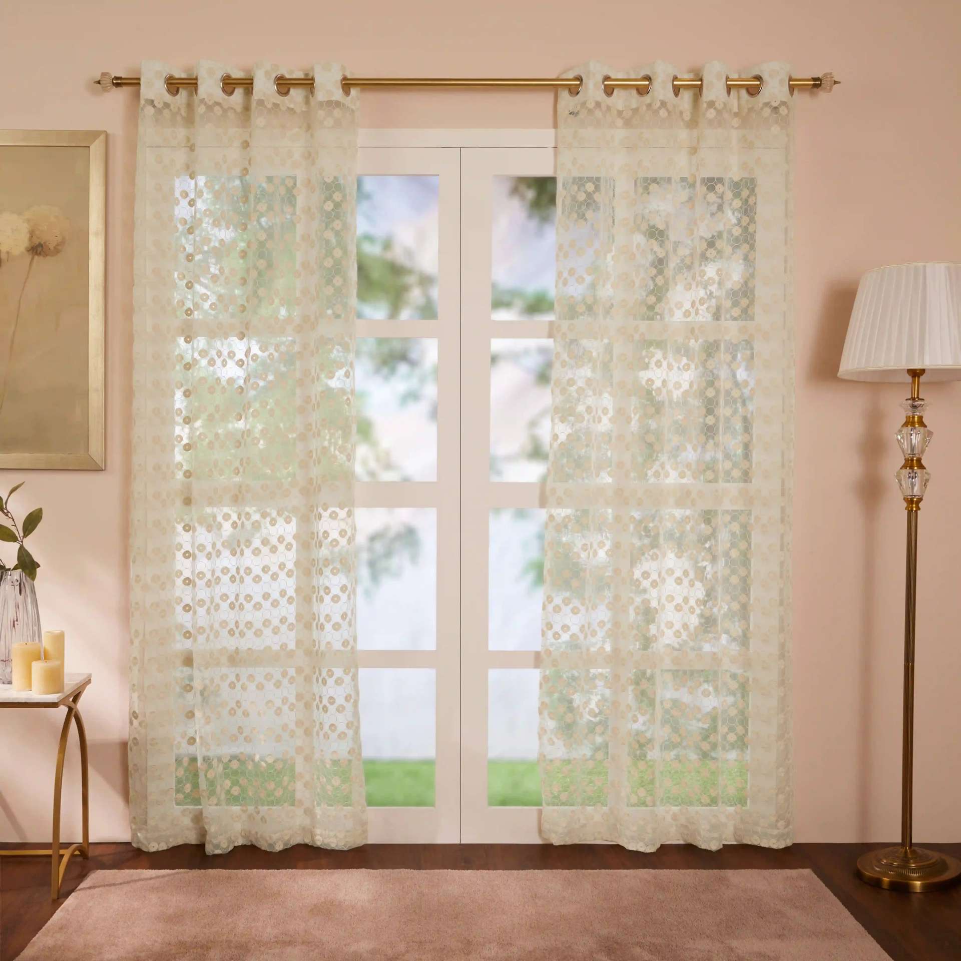 Sheer 100% Polyester Milky Sand Set of 2 Door Curtains | Velina