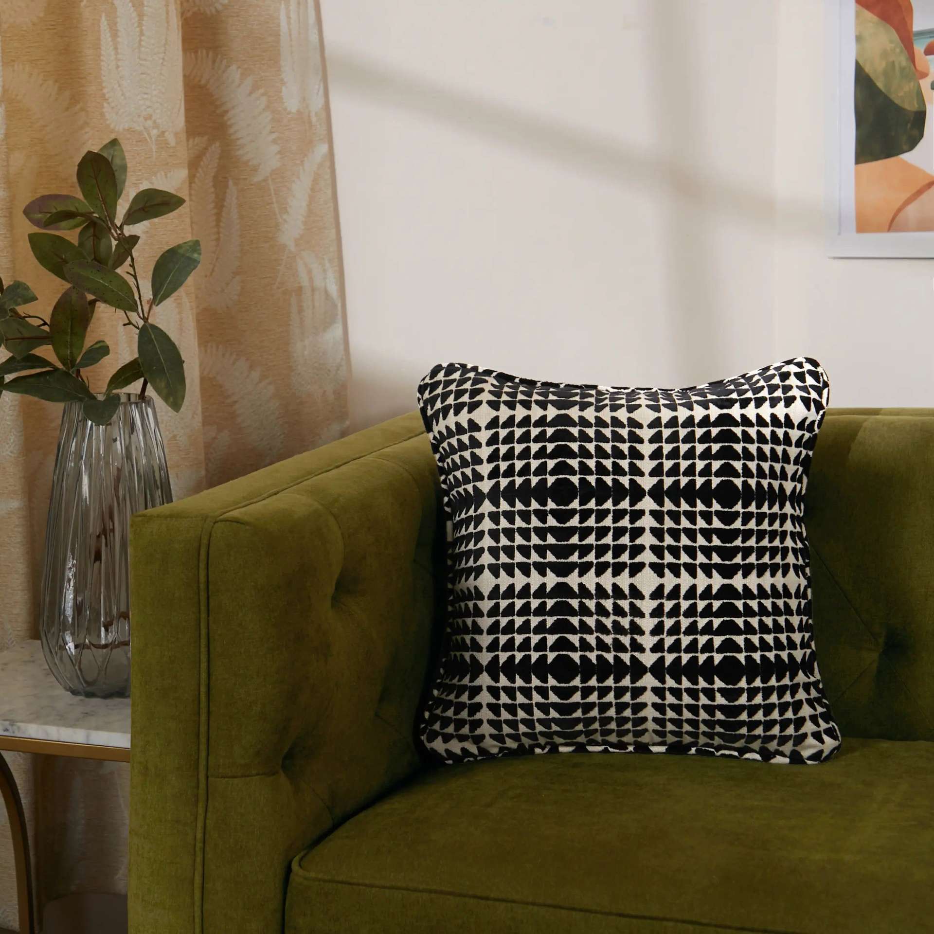 Geometric Cotton Blend Ebony Cushion Cover | Estrella
