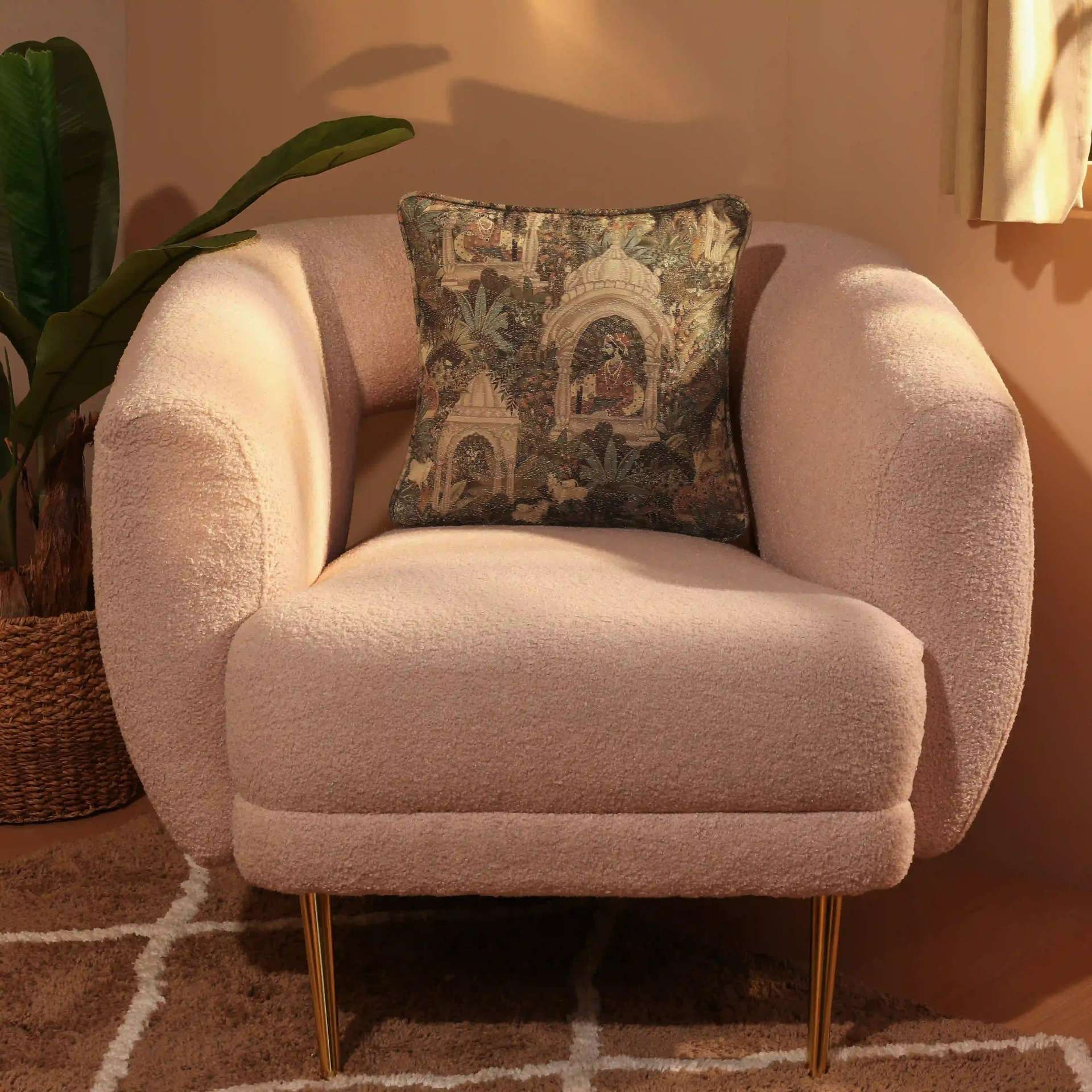 Indian Heritage Polyester Blend Mossy Henna Cushion Cover | Espricia