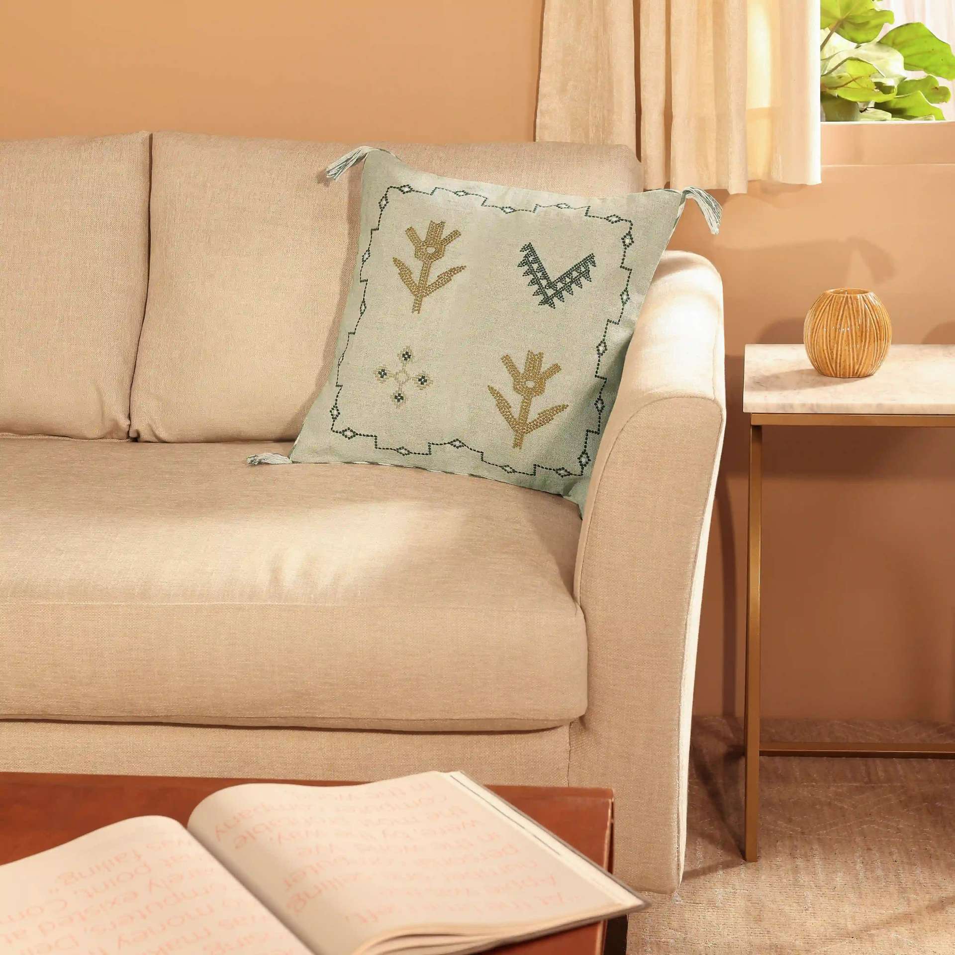 Ethnic 100% Linen Natural Oat Cushion Cover | Espricia