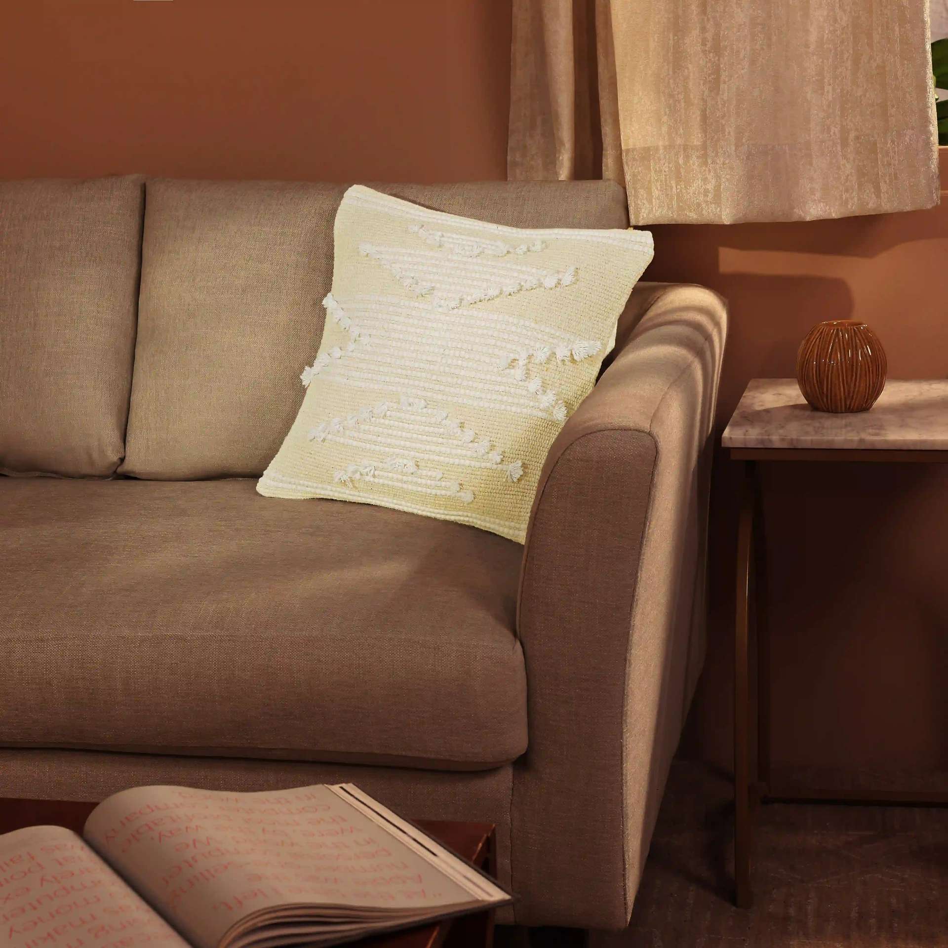 Ethnic 100% Cotton Light Beige Cushion Cover | Espricia