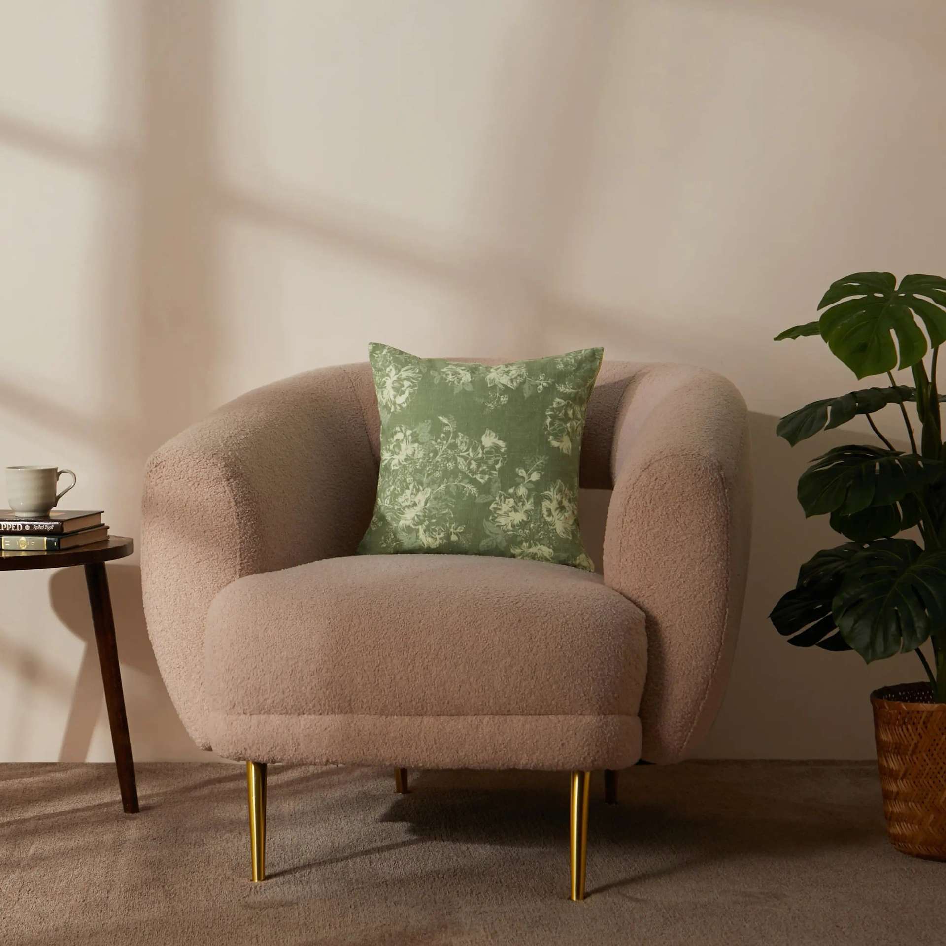 Floral Polyester Blend Olive Cushion Cover | Vissencia