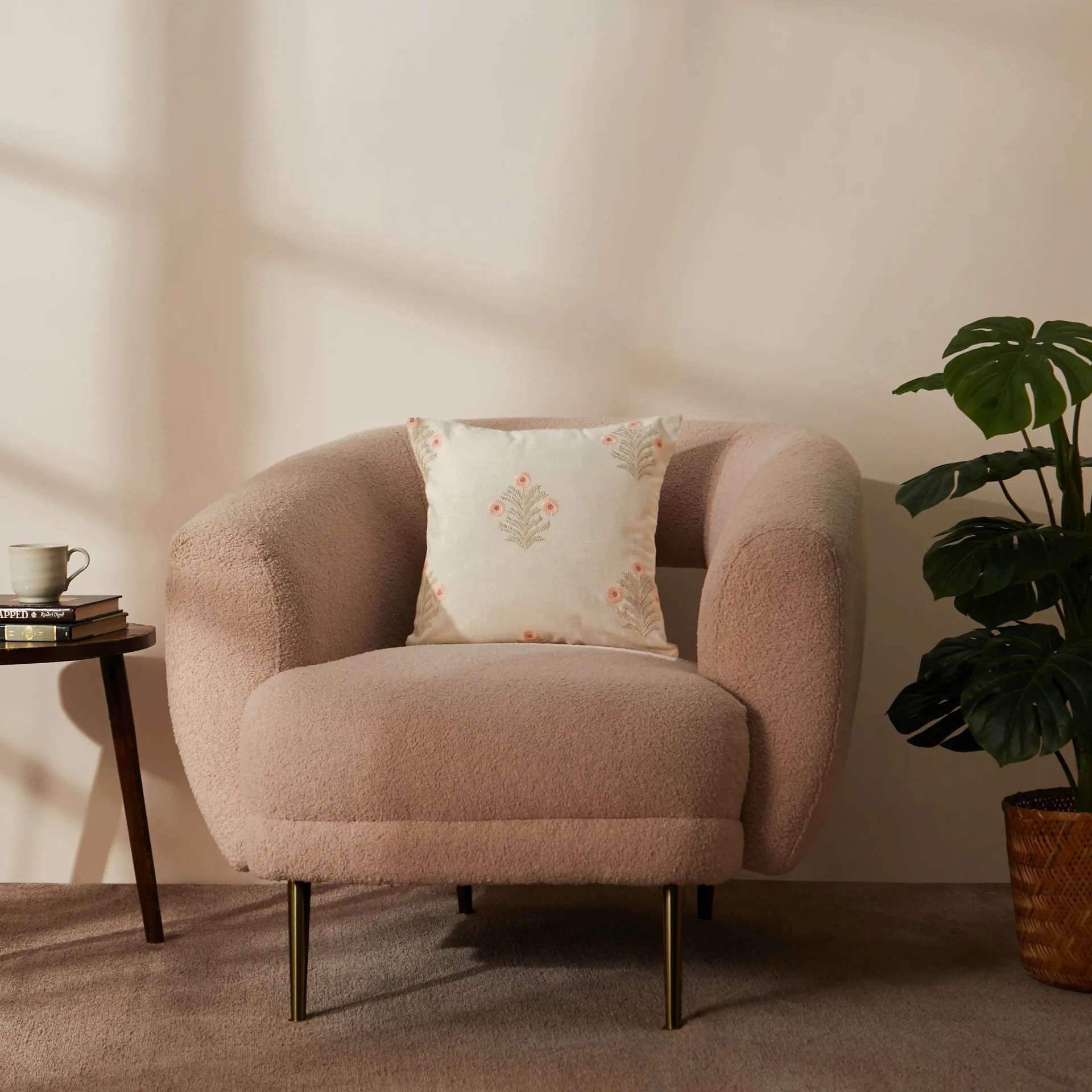 Indian Heritage Polyester Blend Light Pink Cushion Cover | Vissencia
