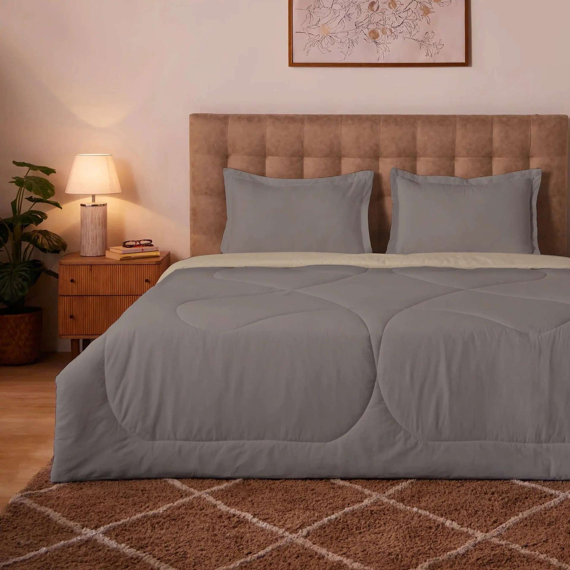 Solid 300 GSM 100% Cotton Beige Brown King Comforter | Plumelle