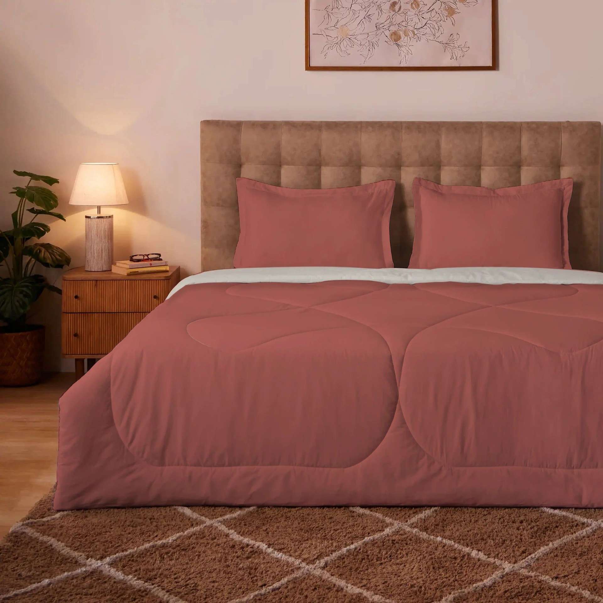 Solid 150 GSM 100% Cotton Peach Burnt Sienna King Comforter | Plumelle