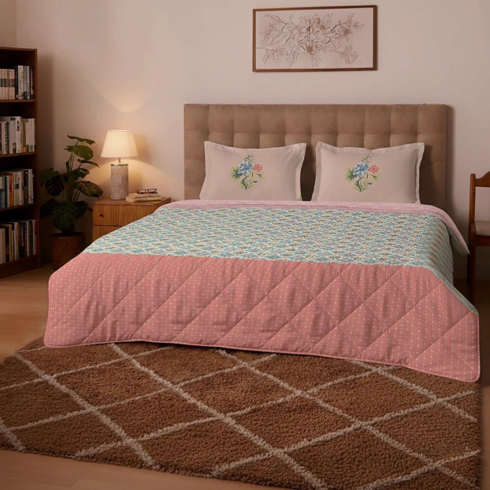 Floral 300 GSM 100% Cotton Flamingo Pink King Comforter | Udyan Tales
