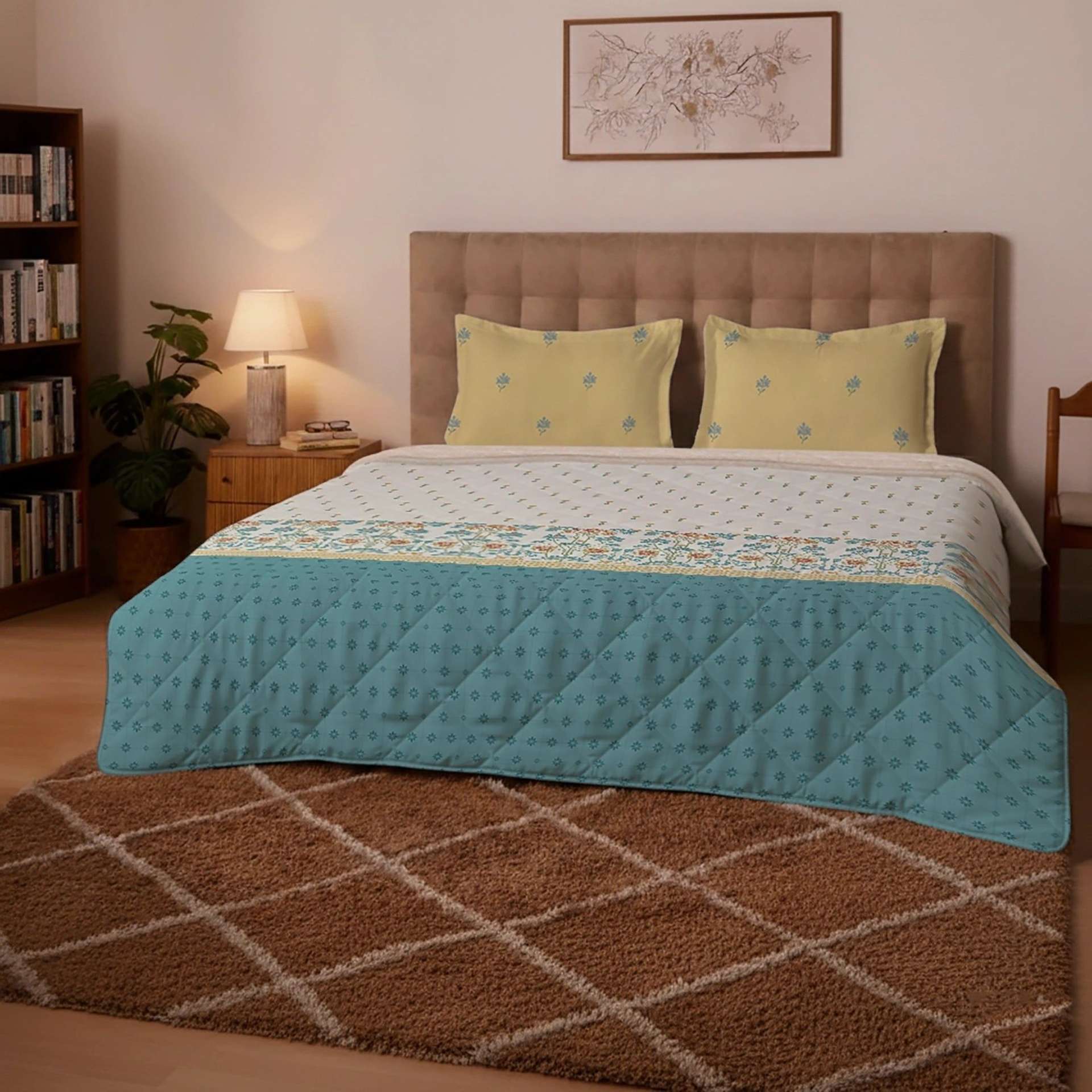 Indian Heritage 300 GSM 100% Cotton Midnight Teal King Comforter | Udyan Tales