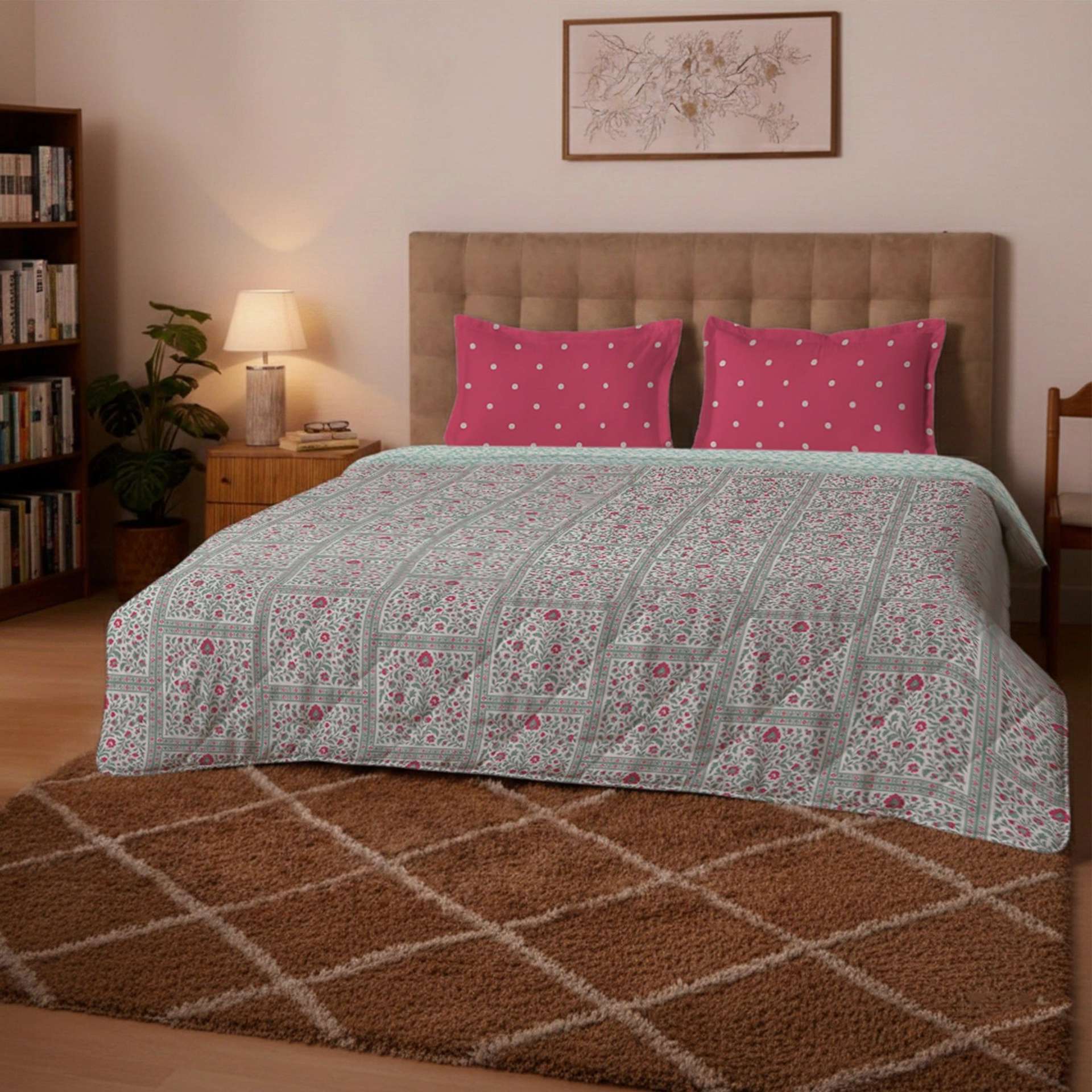 Indian Heritage 150 GSM 100% Cotton Indian Pink Double Comforter | Aangan Weaves
