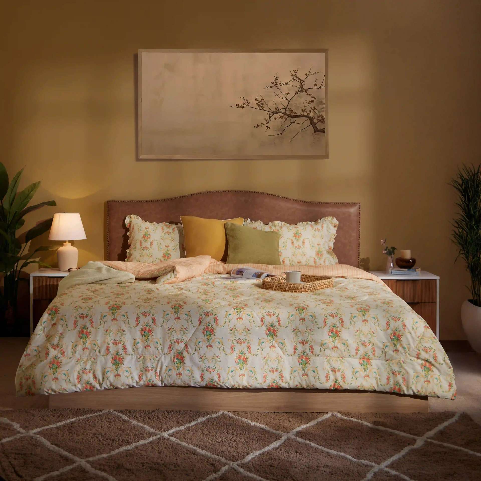 Floral 120 GSM 100% Cotton Multicolour Double Comforter | Bloomshire Luxe