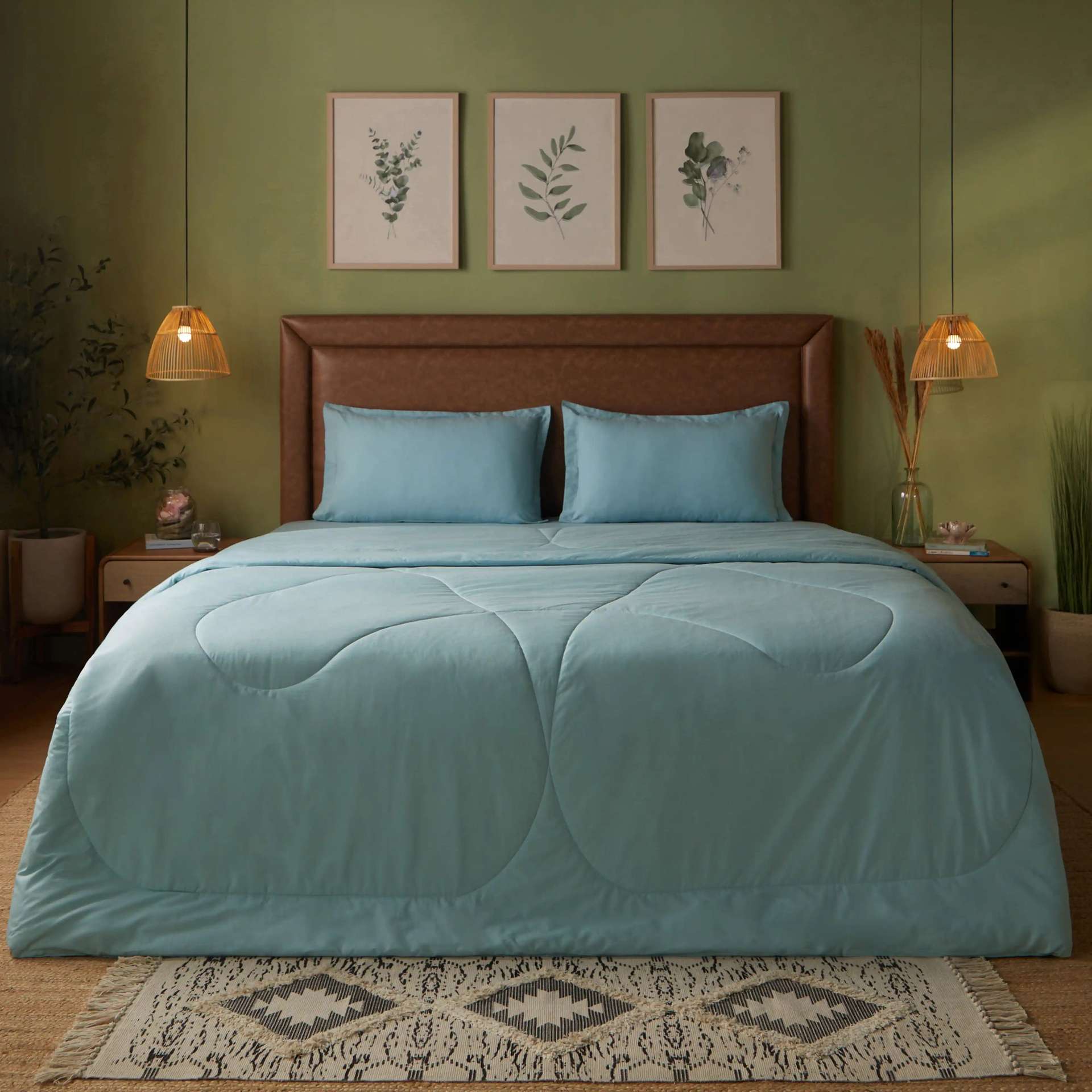 Solid Dyed 240 GSM Cotton Blue Sky Double Comforter | Paleto