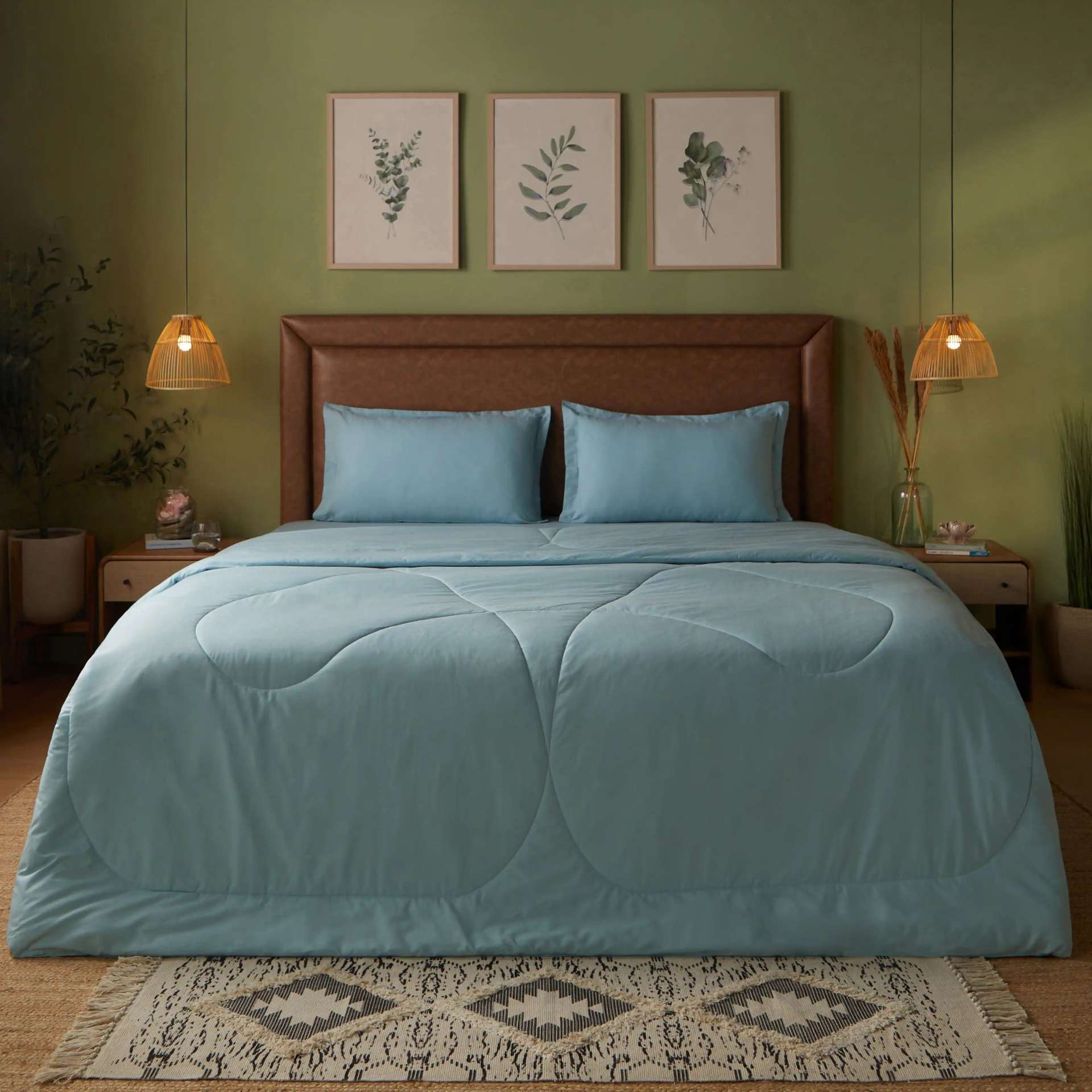 Solid Dyed 120 GSM Cotton Blue Sky Double Comforter | Paleto