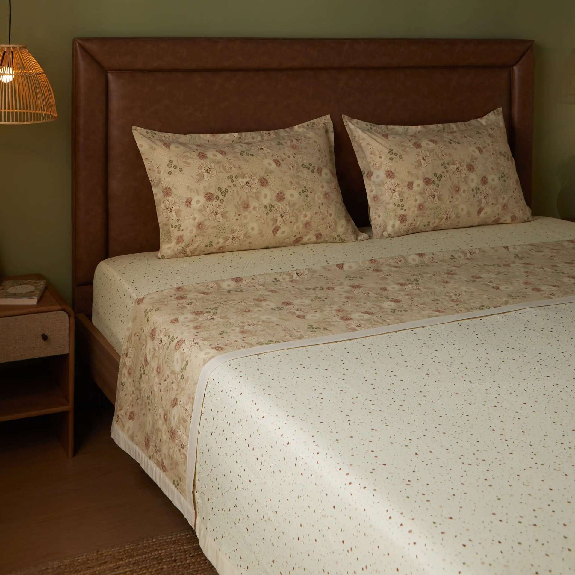 Floral Geometric 144 TC 100% Cotton Cream Bloom Double Dohar | Mishella