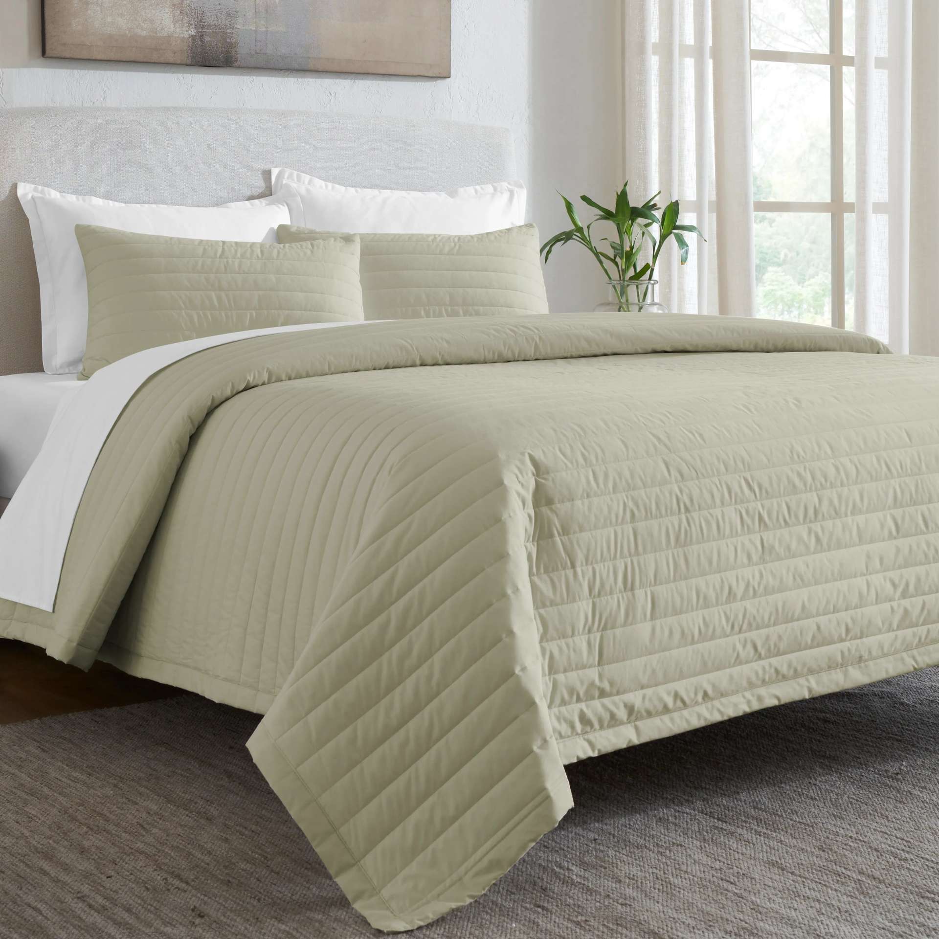 Straight Quilted Solid 200 TC 100% Cotton Percale Linen King Bed Cover Set | Nuvola