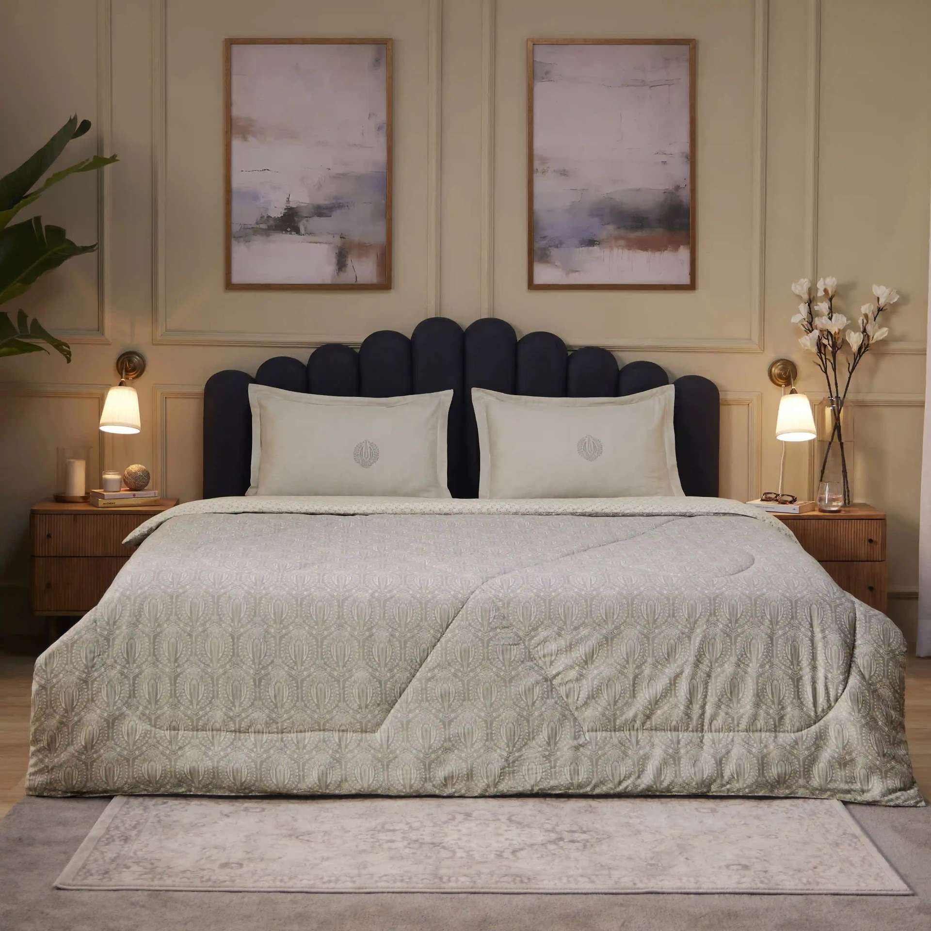 Ethnic 120 GSM 100% Cotton Grey Double Comforter | Fergana