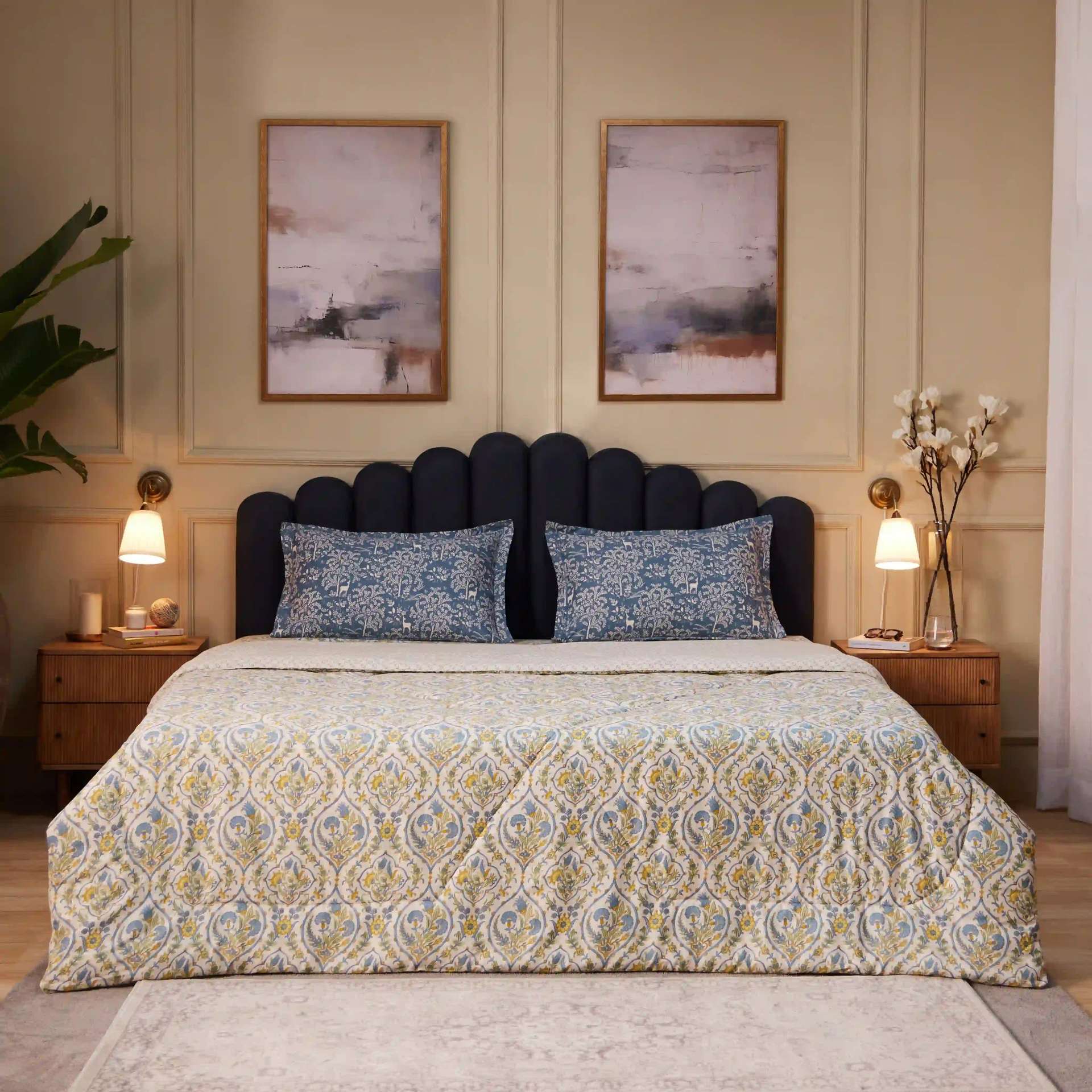 Ethnic 120 GSM 100% Cotton Yellow Bloom Double Comforter | Fergana