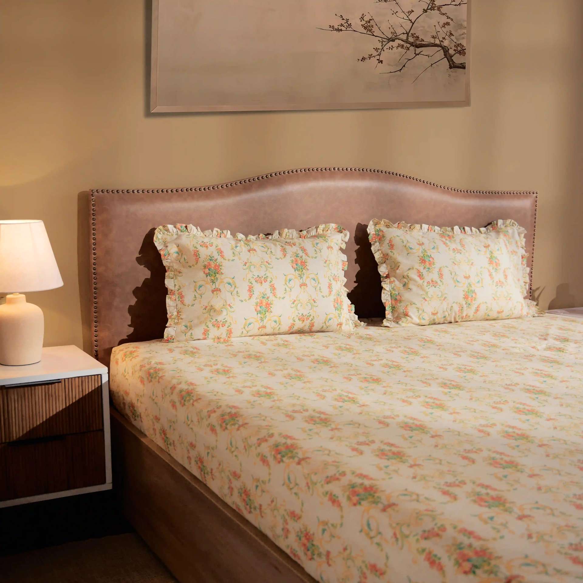 Floral 200 TC Cotton Multicolour Double Bedsheet Set | Bloomshire Luxe