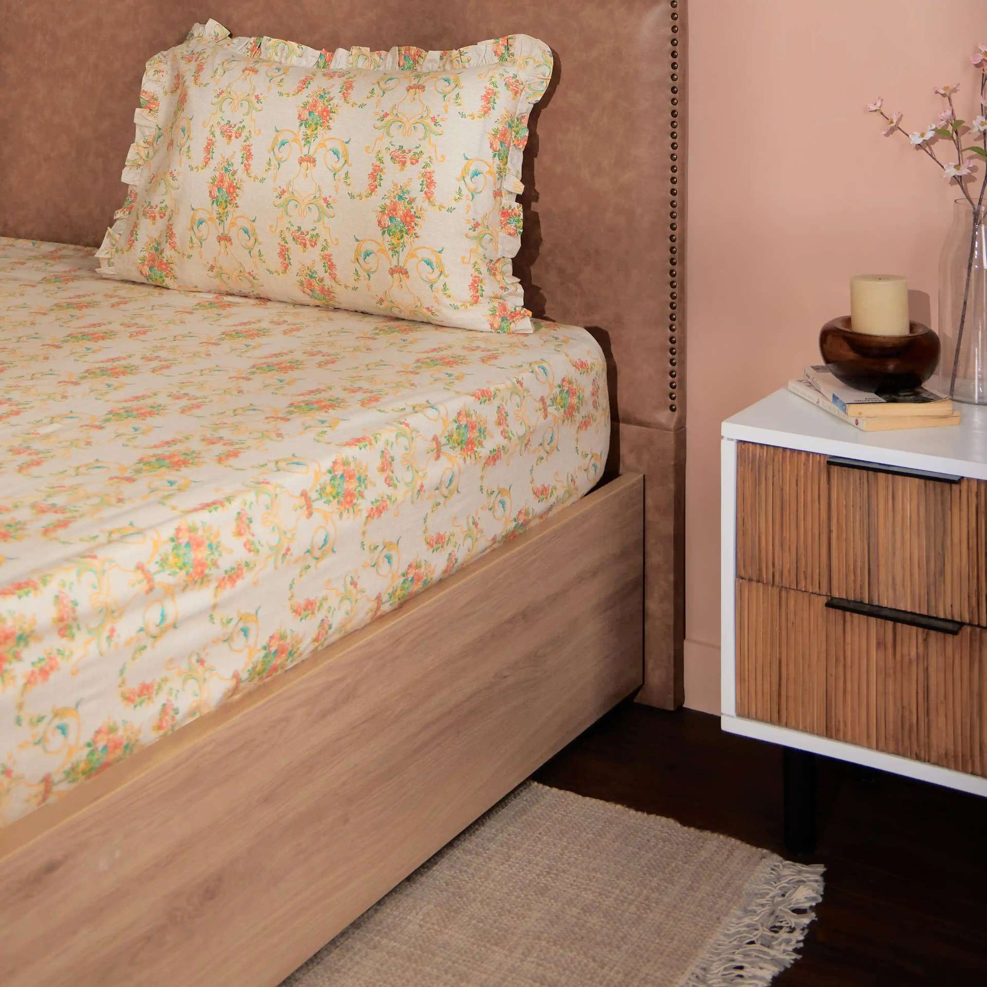 Floral 200 TC Cotton Multicolour Single Bedsheet Set | Bloomshire Luxe