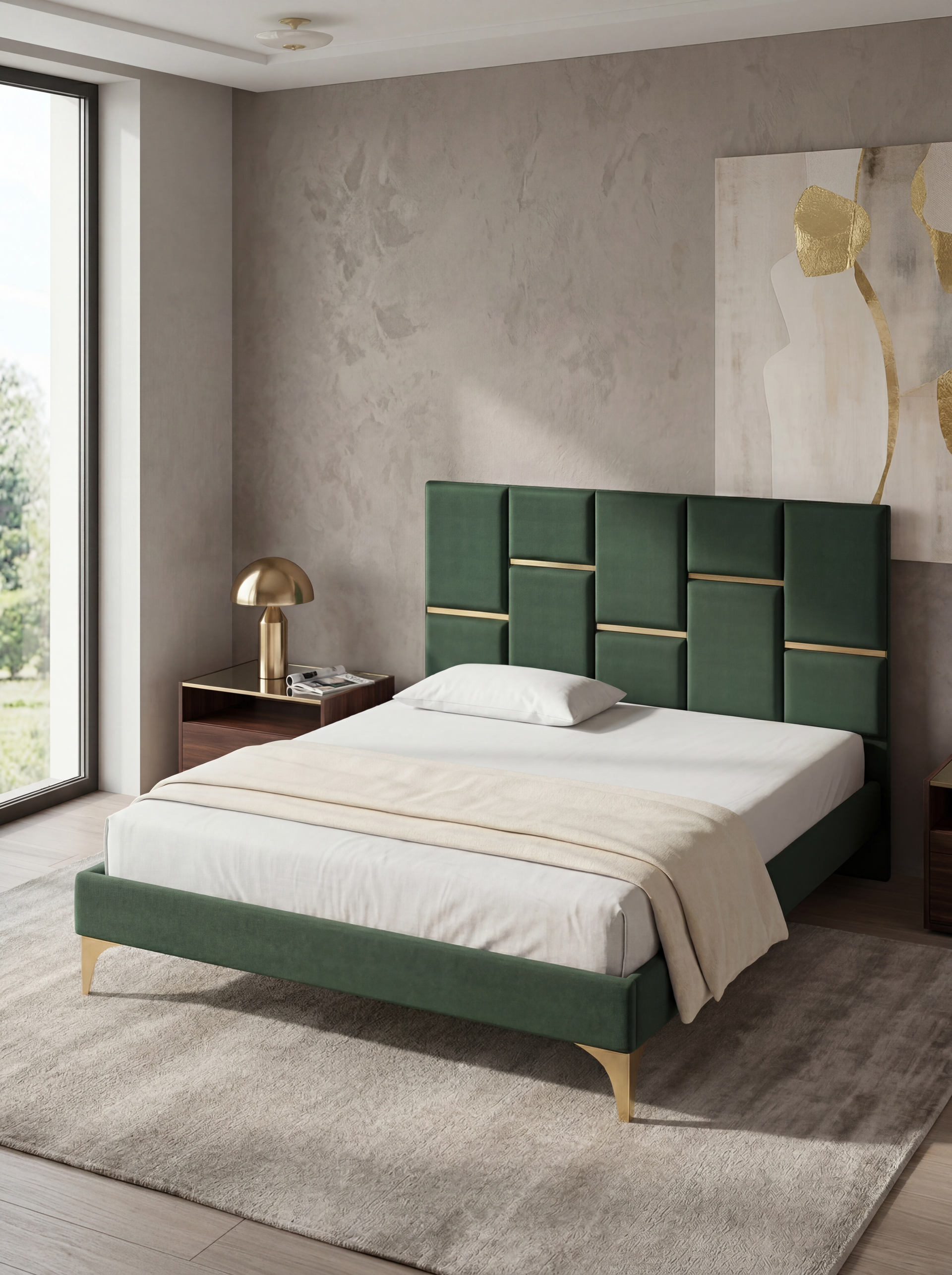 Evelyn King Size Bed Without Storage SilkStone_Vegan Leather Upholstery